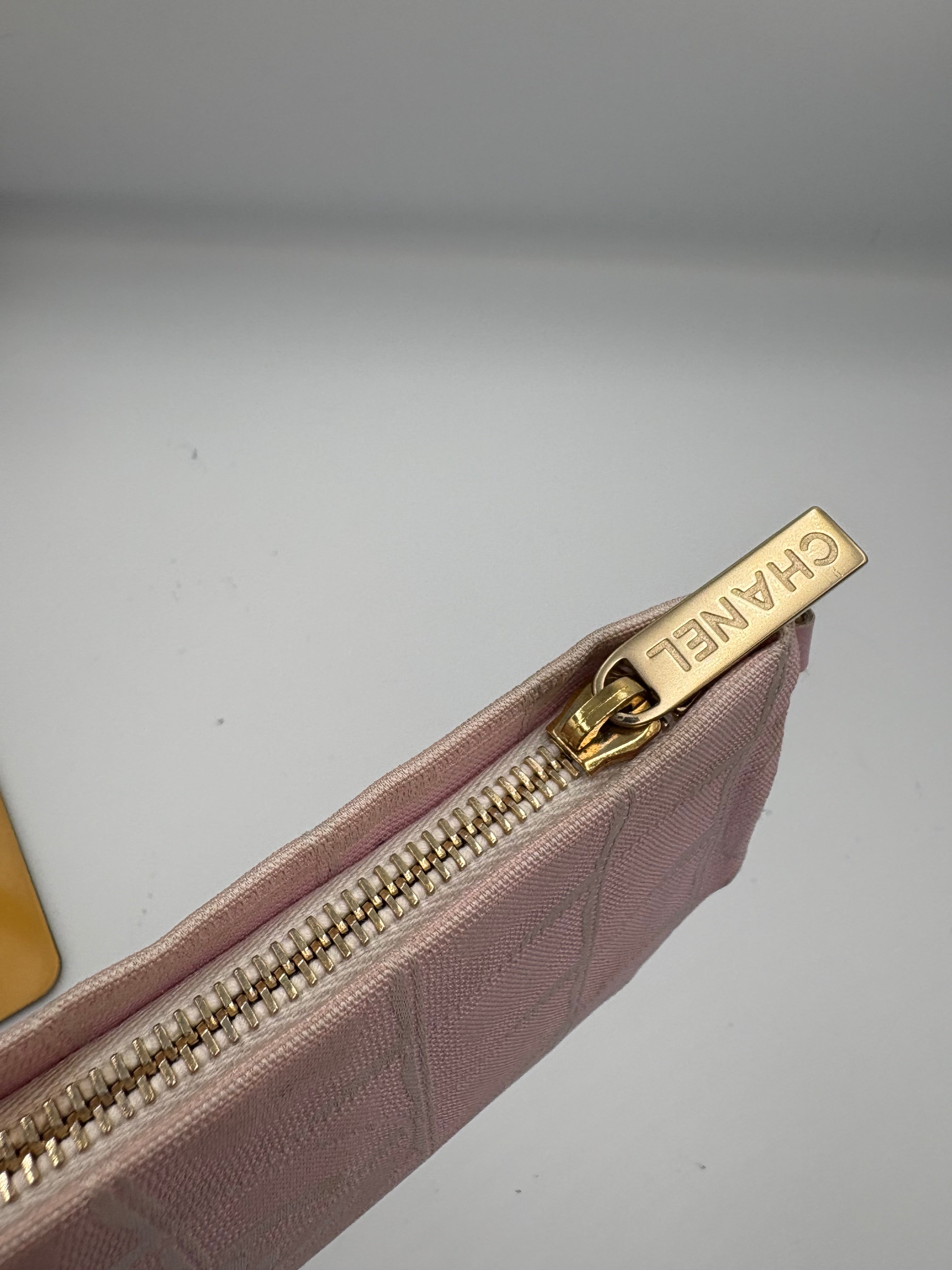 2000s CHANEL pink Jacquard Travel line canvas pouch/ clutch mini bag