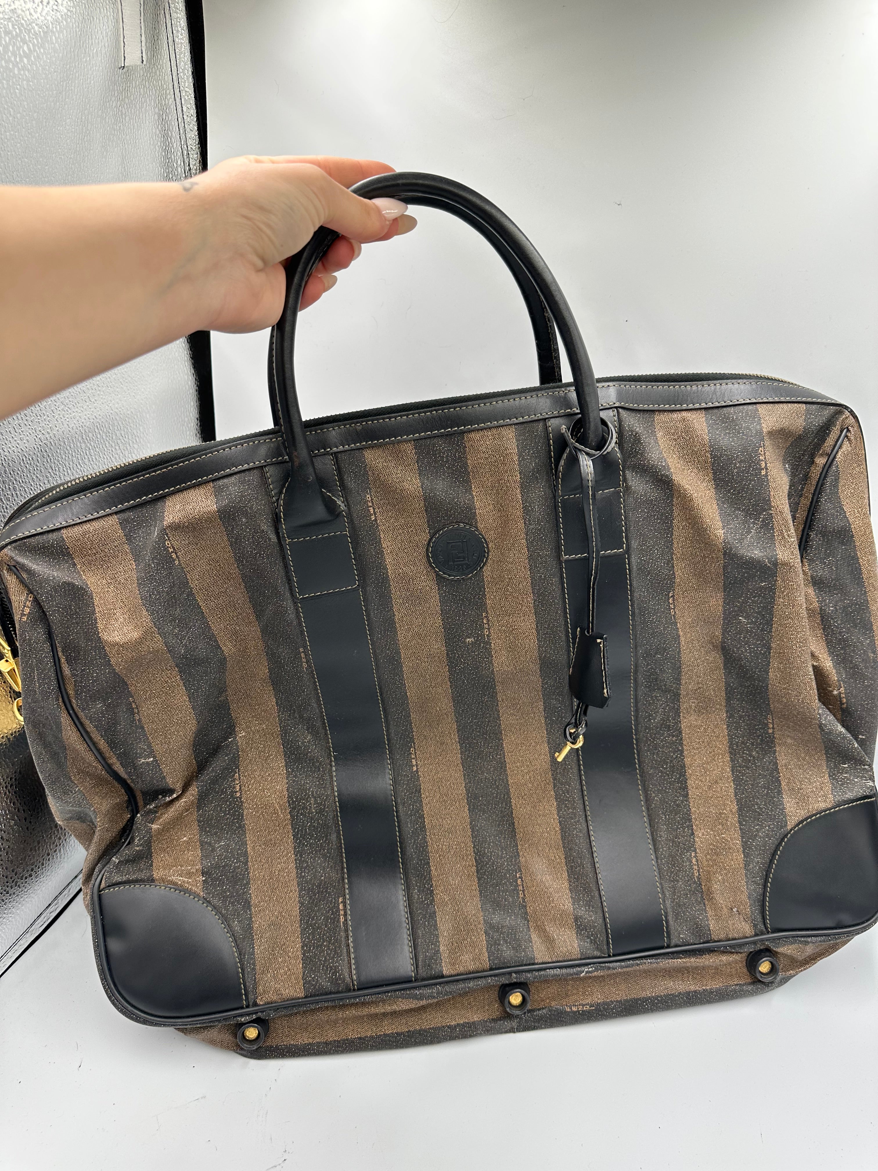 Fendi brown Pequin Stripe Keepall Weekend Duffel bag