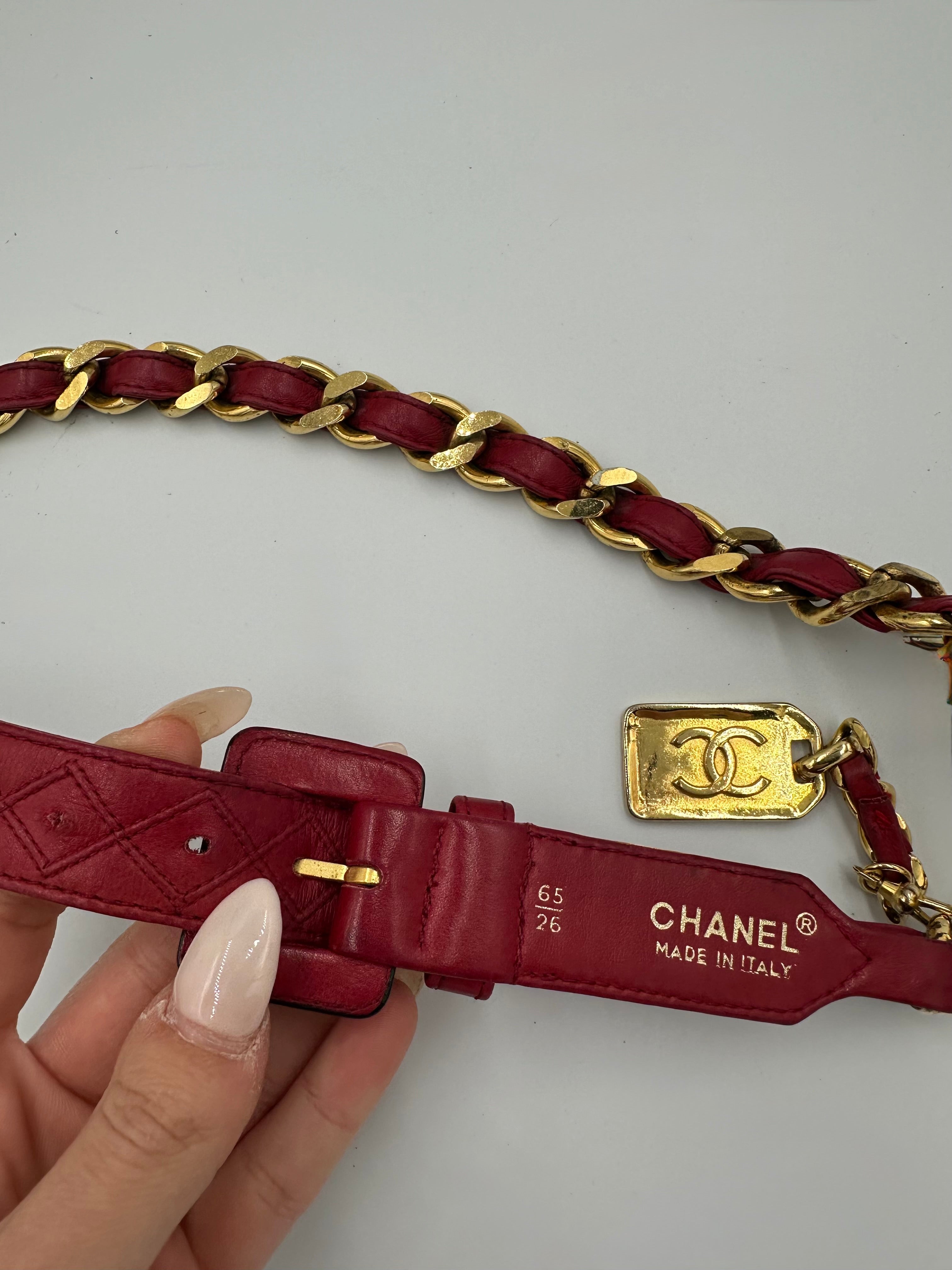 Rare 1990s Chanel red leather “ 31 Rue Cambon Paris chain belt