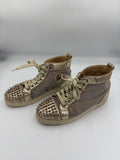 Christian Louboutin Lou Spikes Spike Studded Glitter Sneakers in Rose Gold UK 5