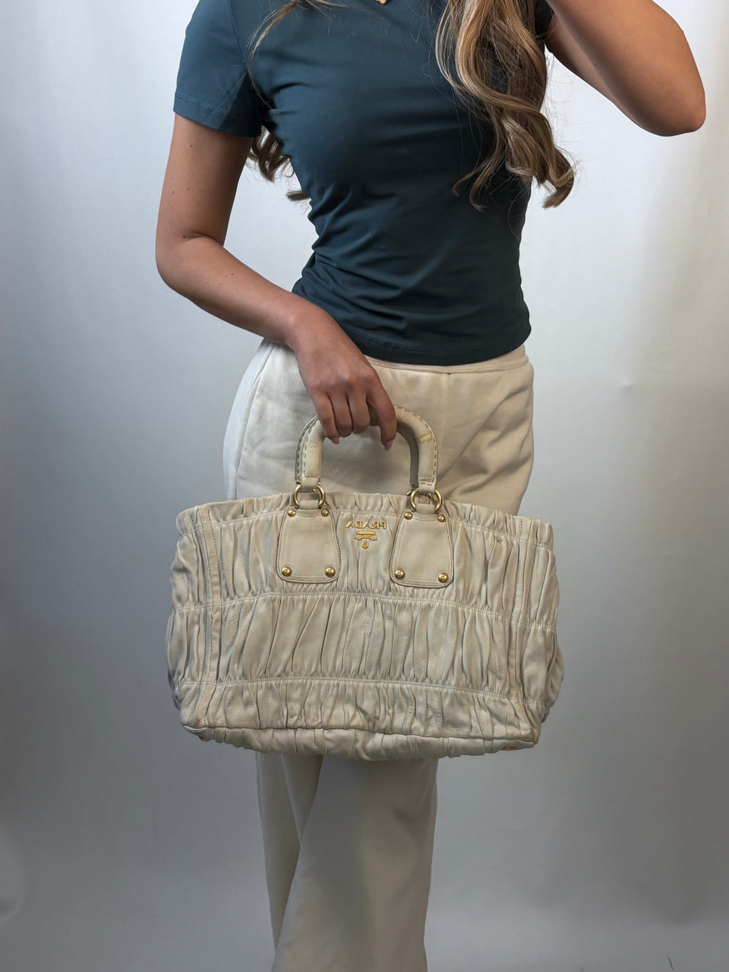 Rare Prada Gaufre gathered leather bag