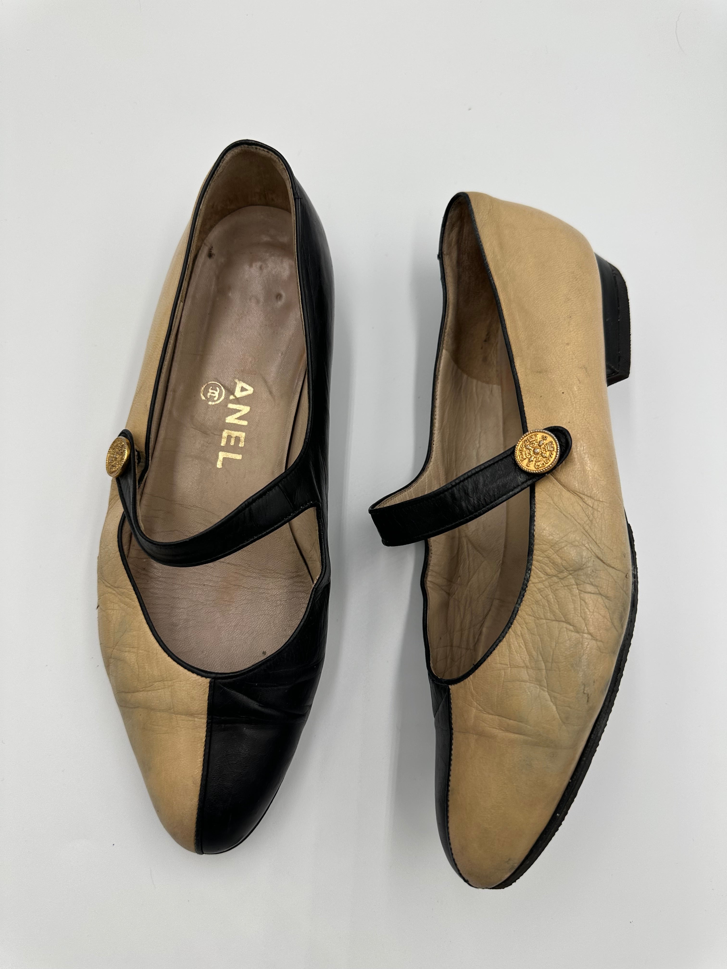 Chanel Two Tone Vintage Mary Jane pumps