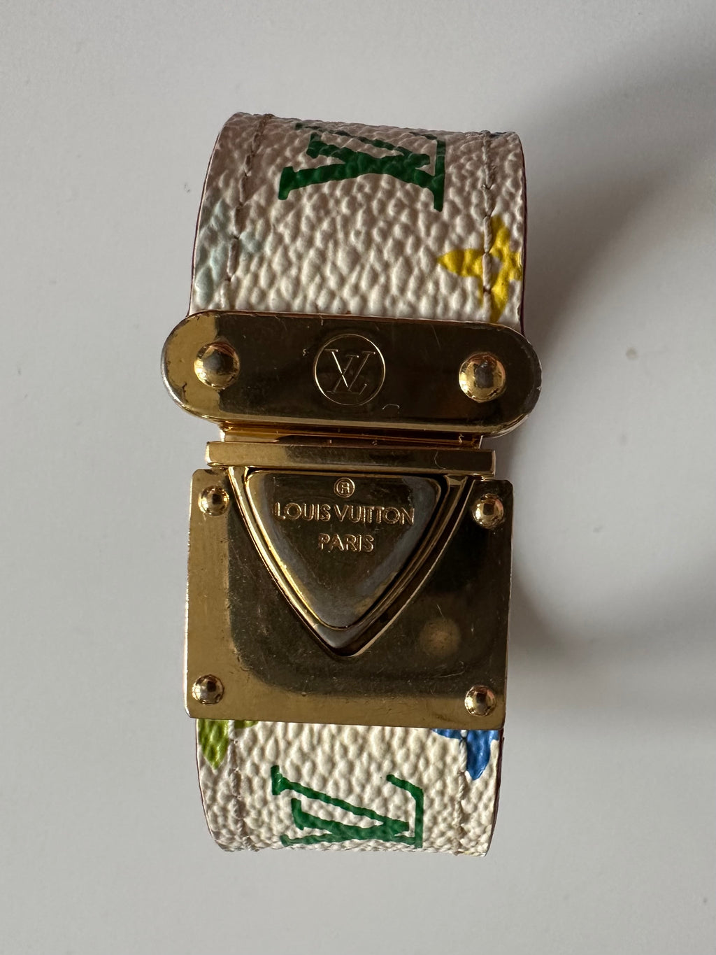 Louis Vuitton Takashi Murakami Monogram Multicolore White Canvas Gold Tone Metal Bracelet