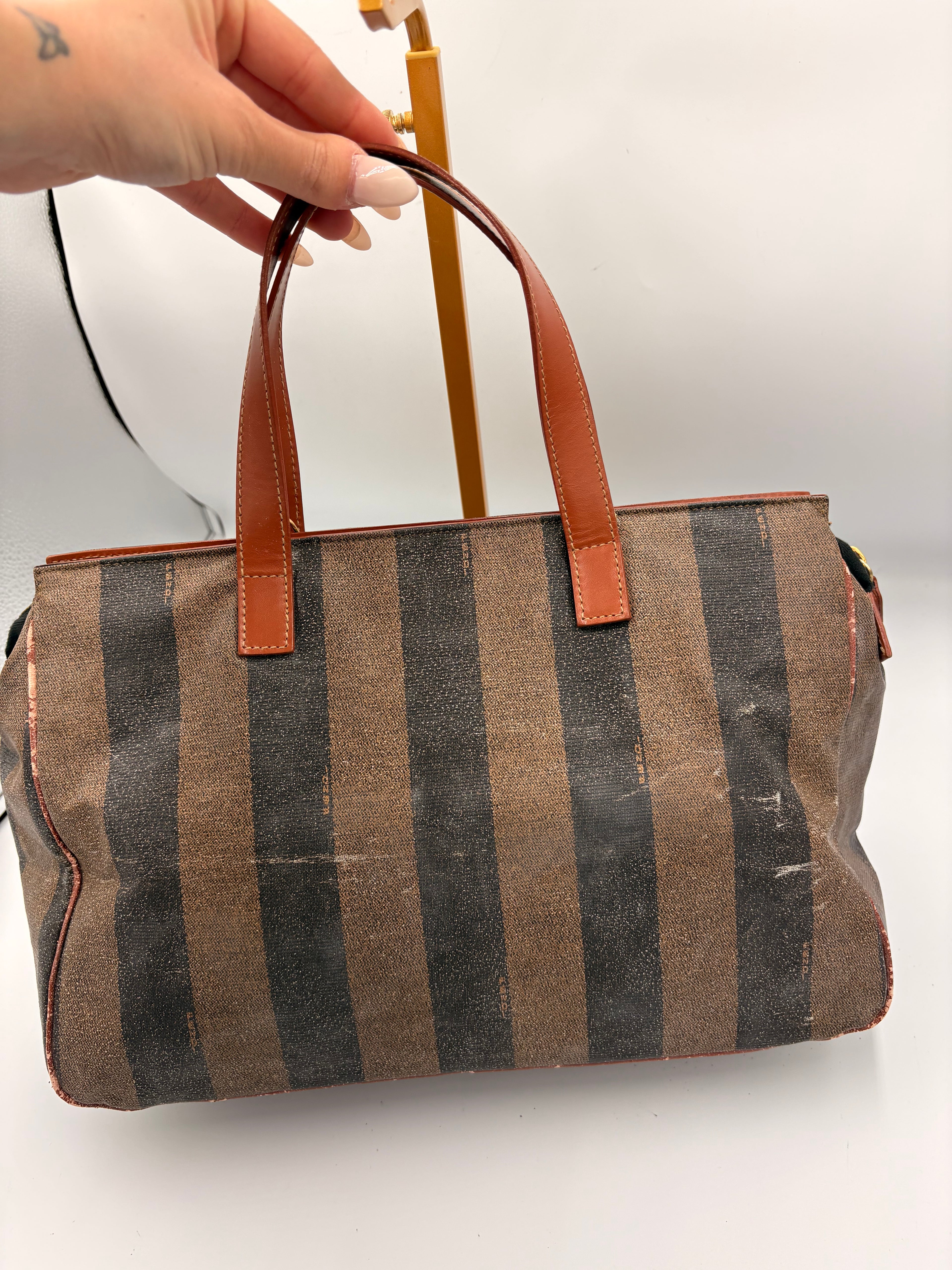 Vintage 1990 Fendi by Karl Lagerfeld Pequin stripe shoulder bag