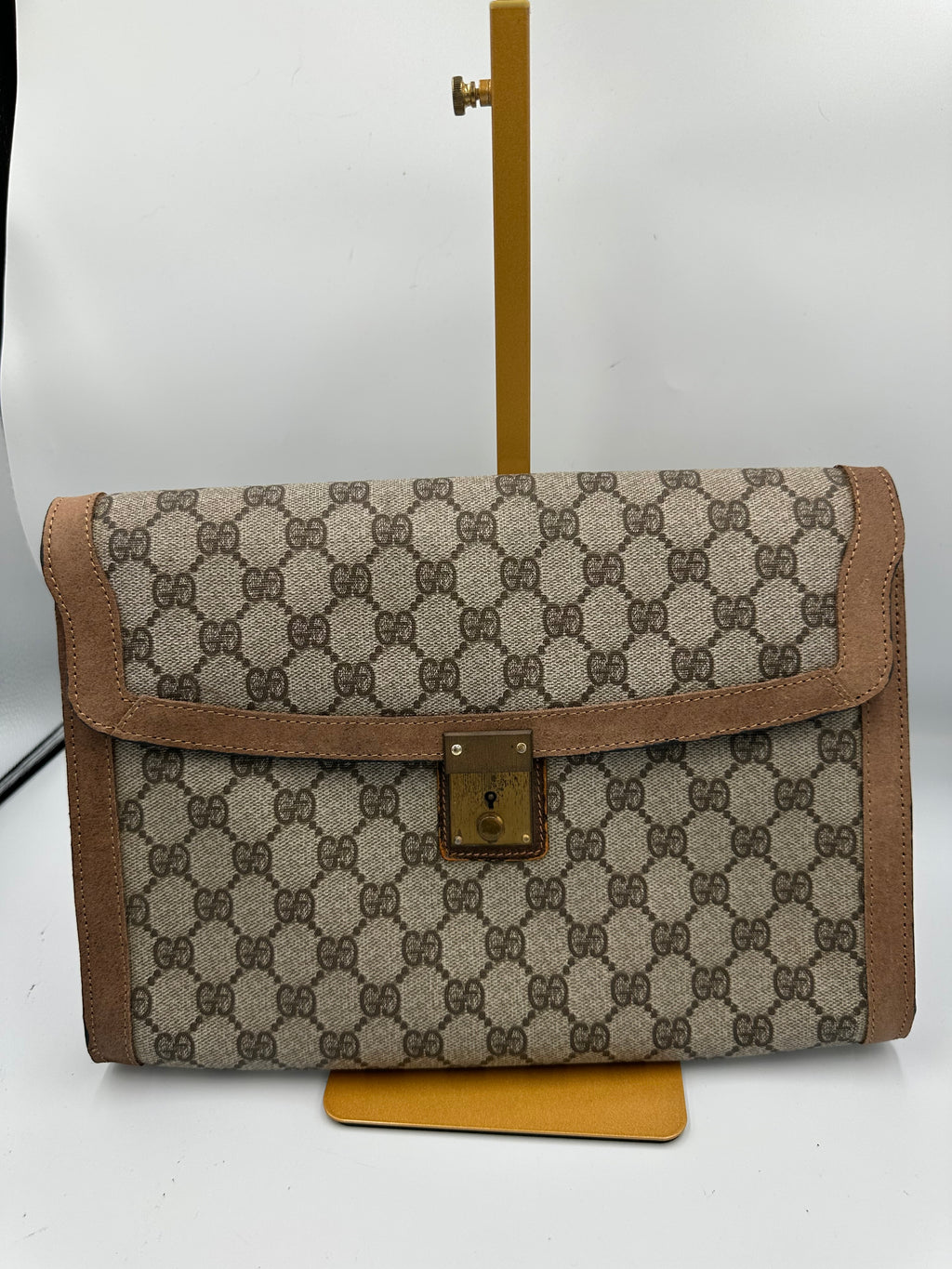 1970s Gucci brown GG leather monogram portfolio clutch bag