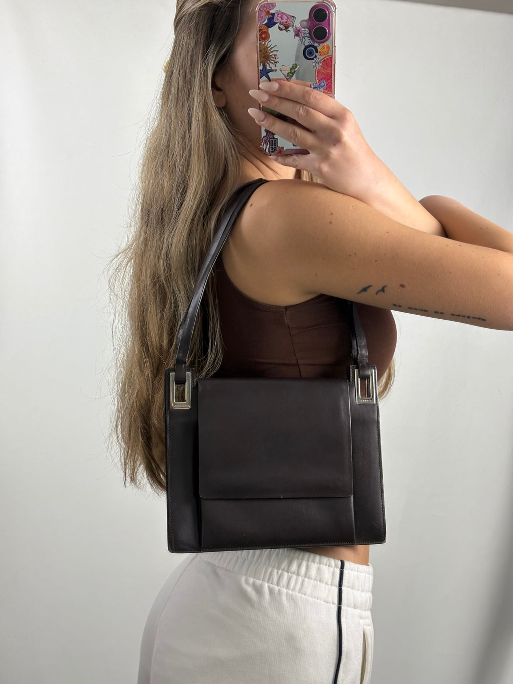 Vintage Gucci Brown leather structured shoulder bag