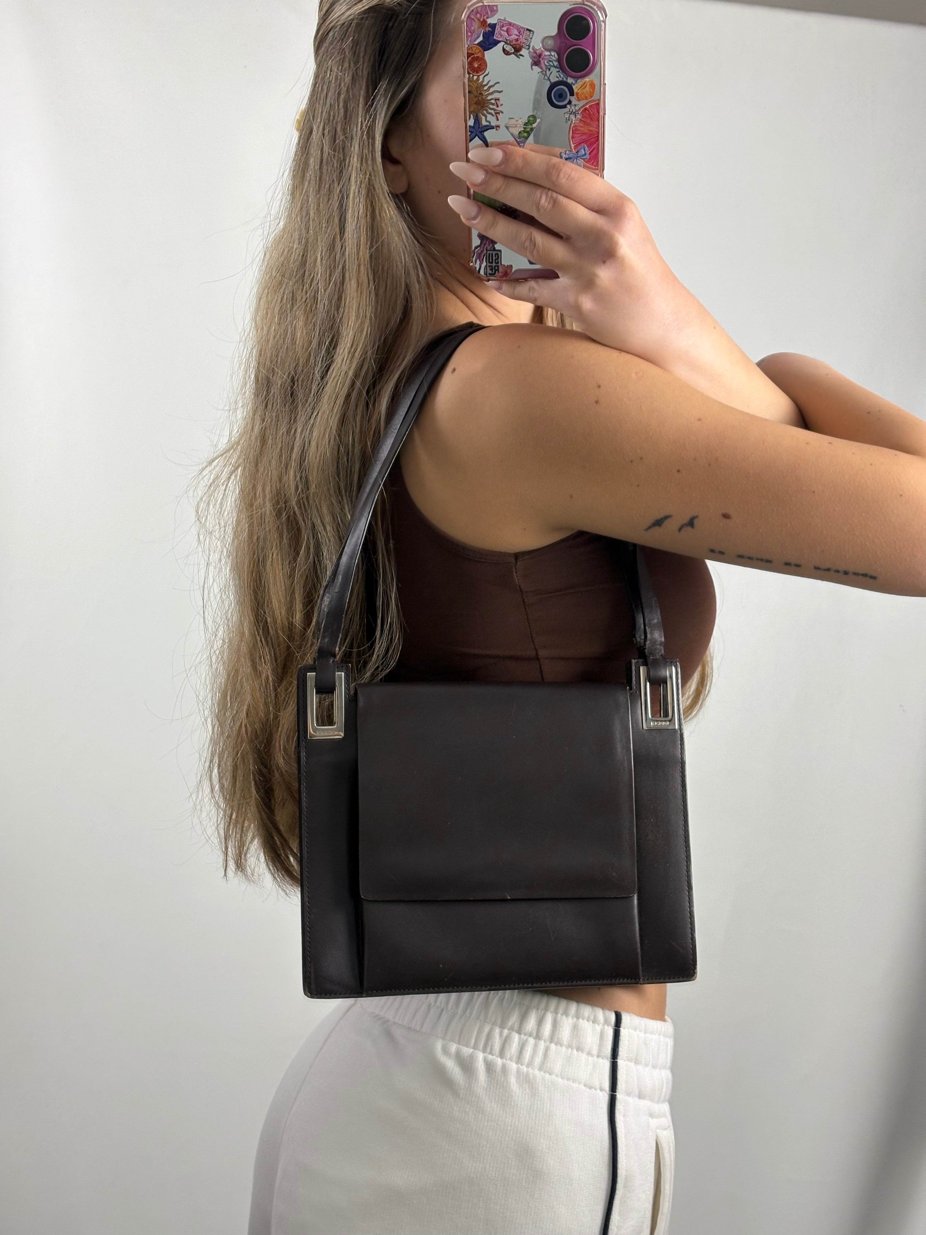 Vintage Gucci Brown leather structured shoulder bag