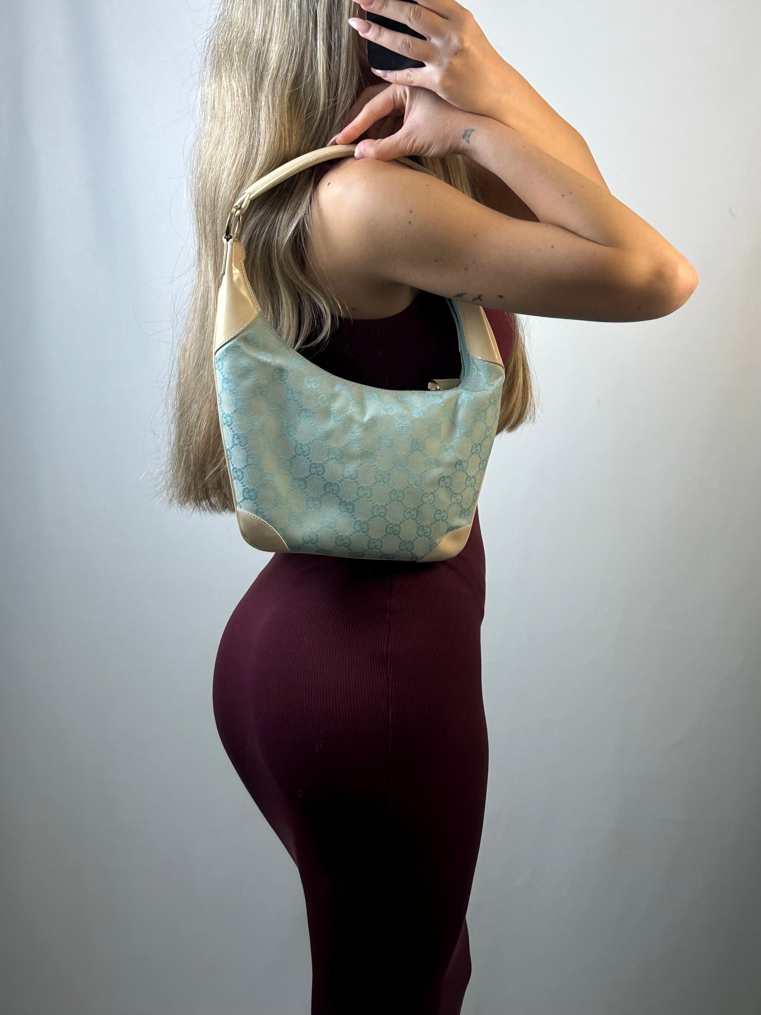 Gucci GG canvas and patent leather hobo shoulder bag