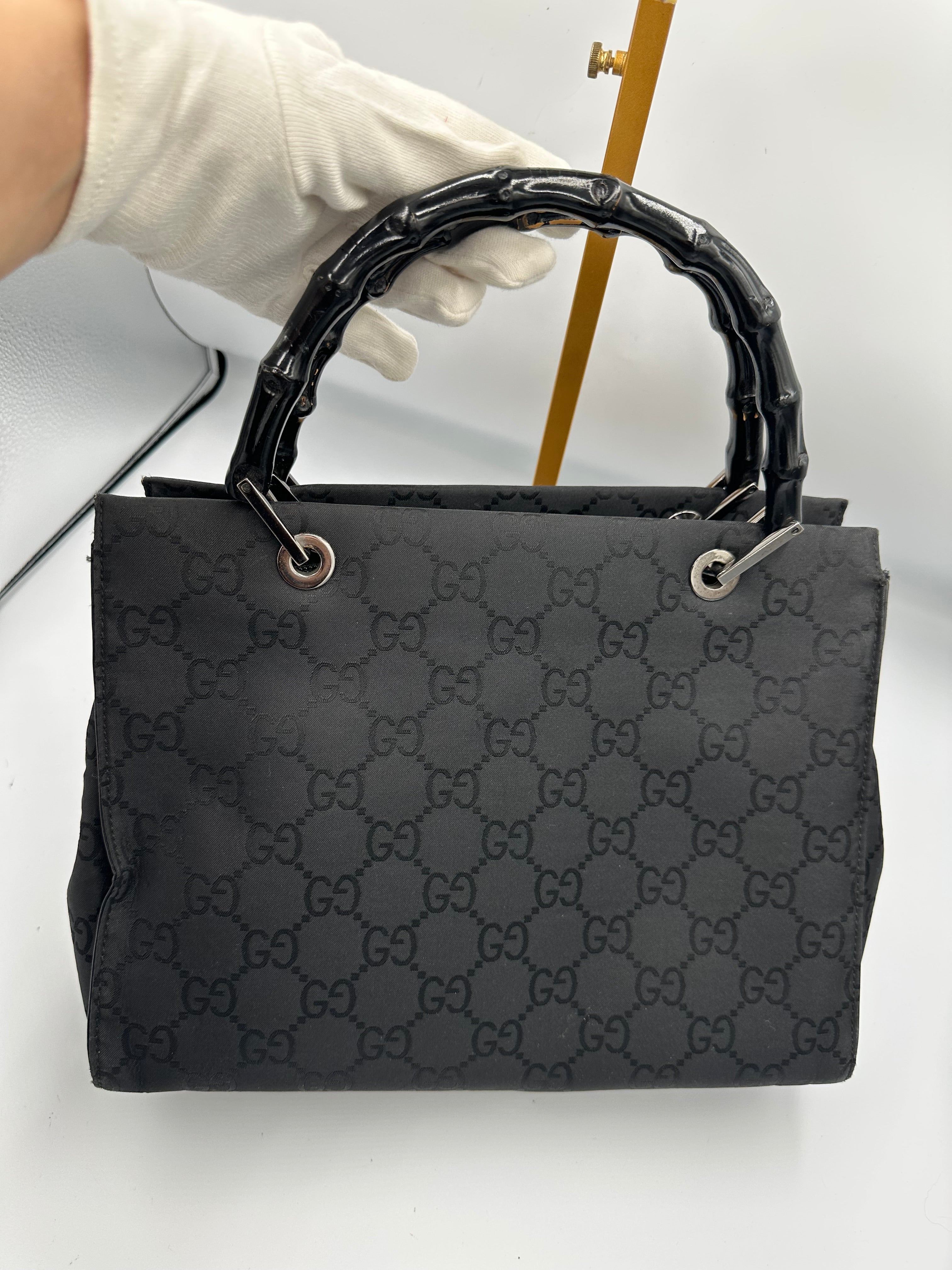 Gucci Tom Ford black monogram GG bamboo handbag
