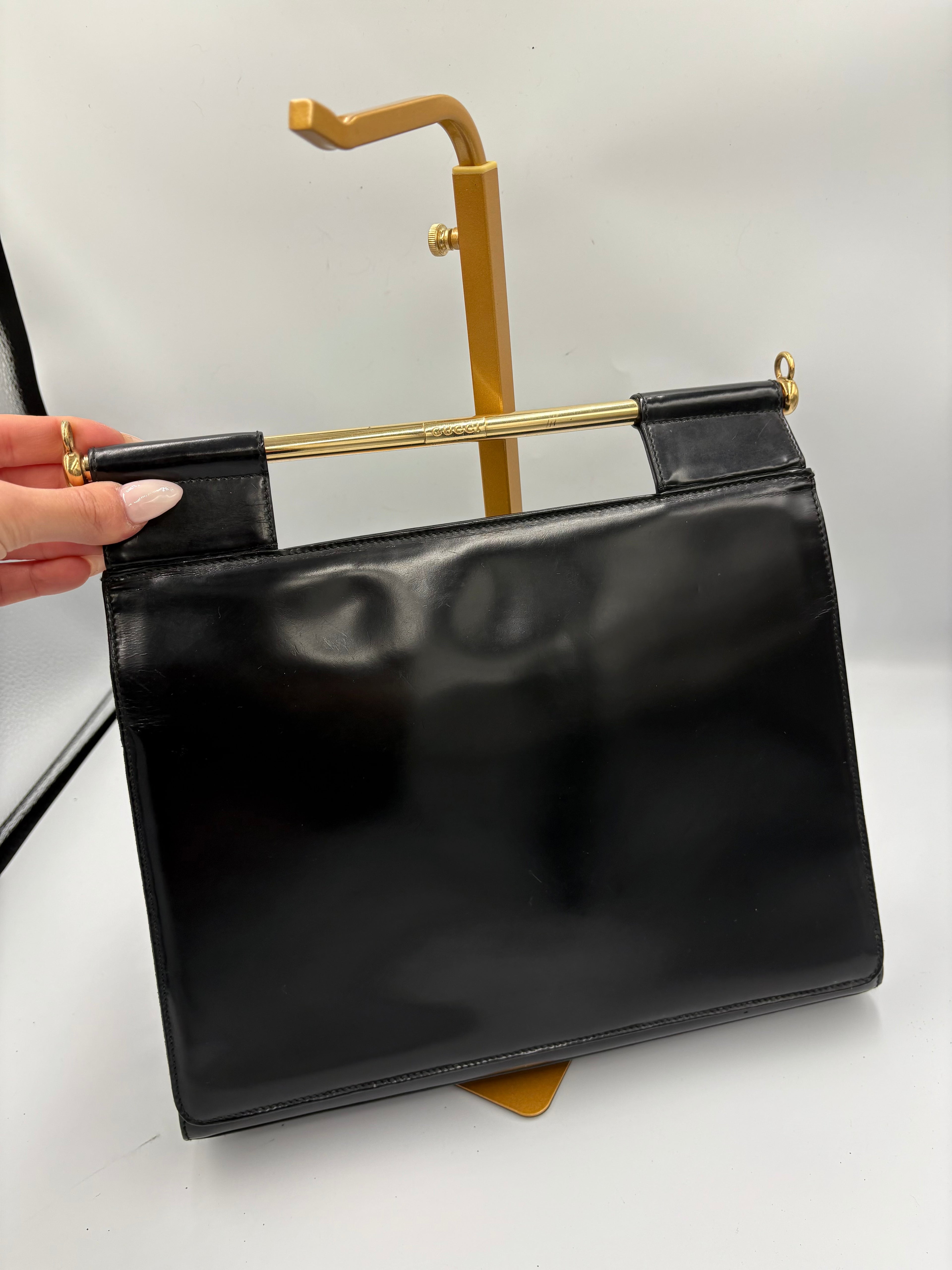 rare 90s Gucci by Tom Ford black patent leather gold handle Clutch