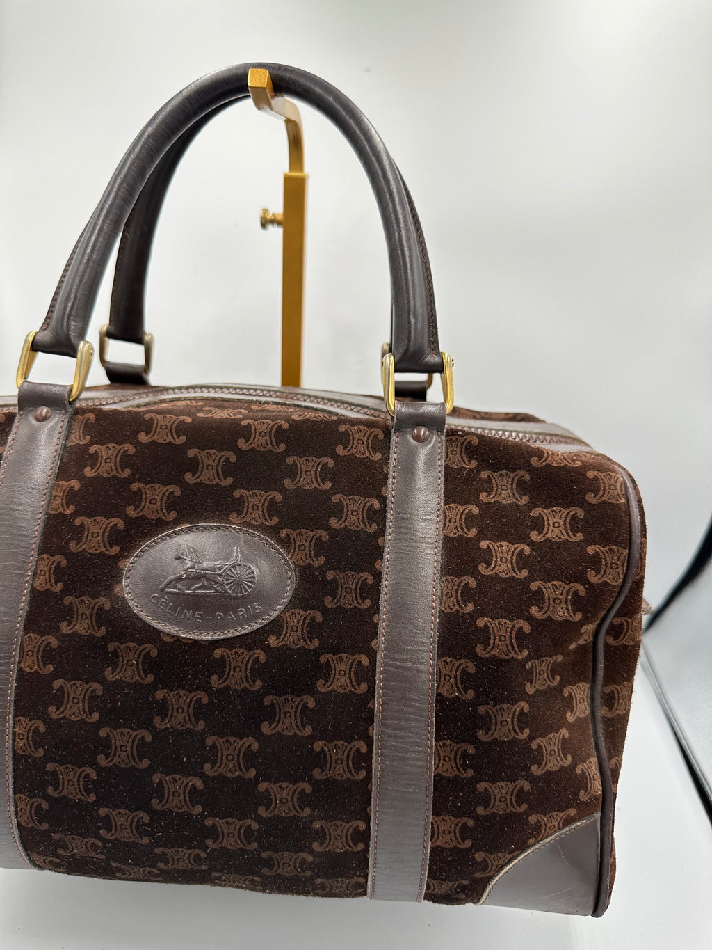 Rare Celine brown suede monogram Macadam handbag