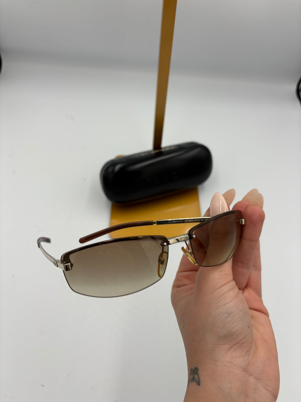Gucci Rimless brown rectangular sunglasses