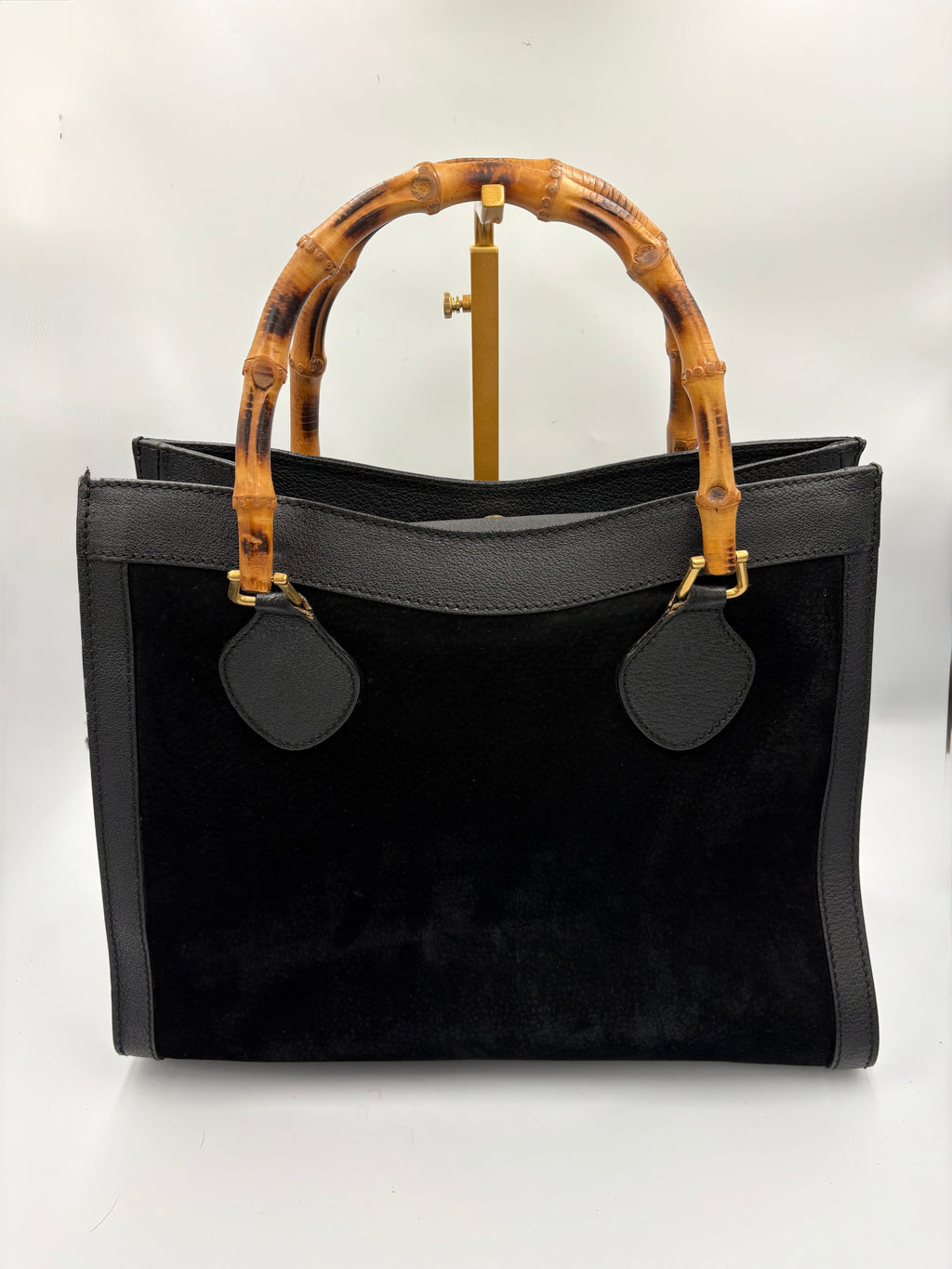 Vintage Gucci Diana Suede black bamboo handbag