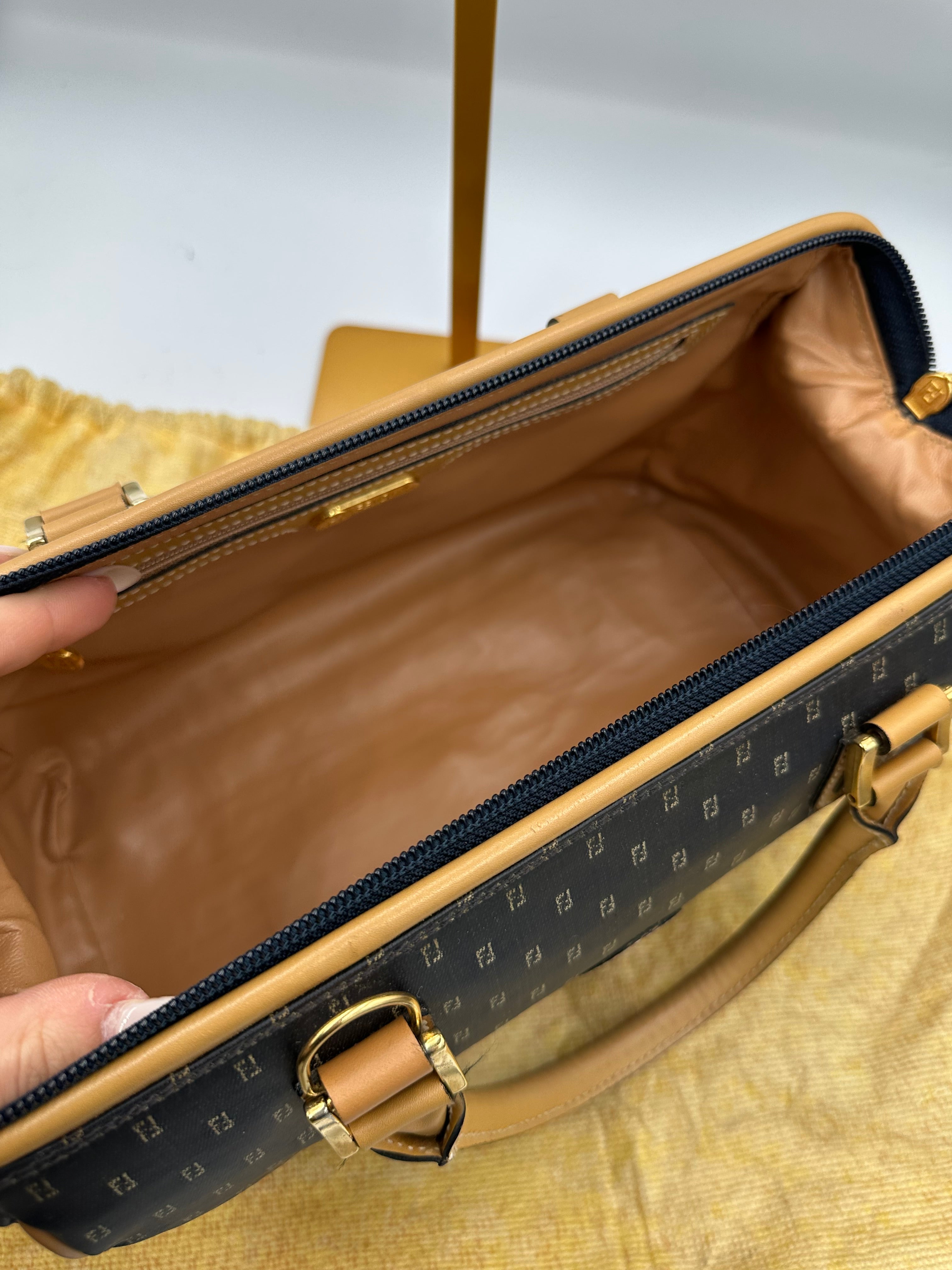 Fendi monogram boston bag in satin navy