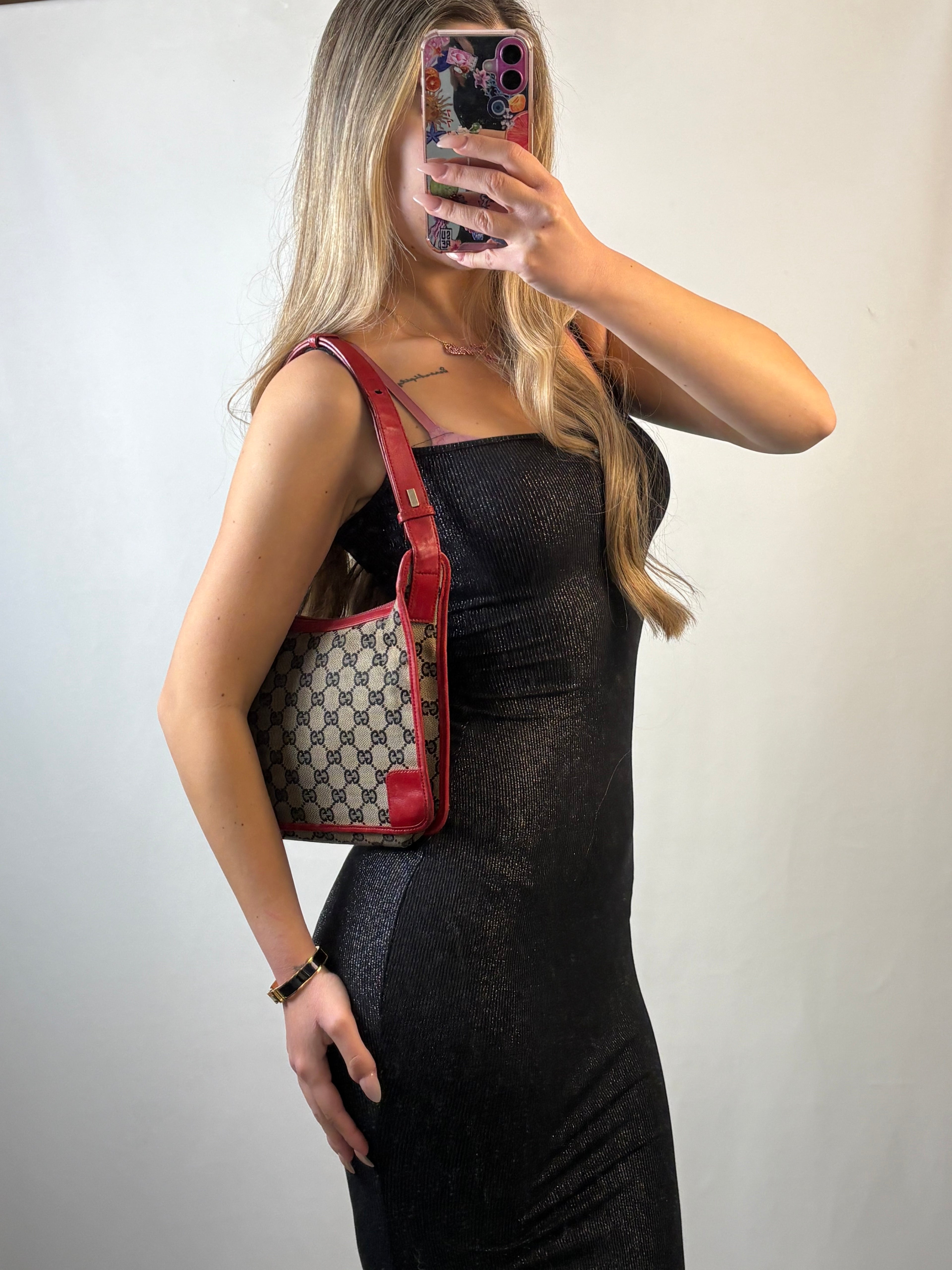 Vintage Gucci GG supreme monogram cherry red shoulder bag