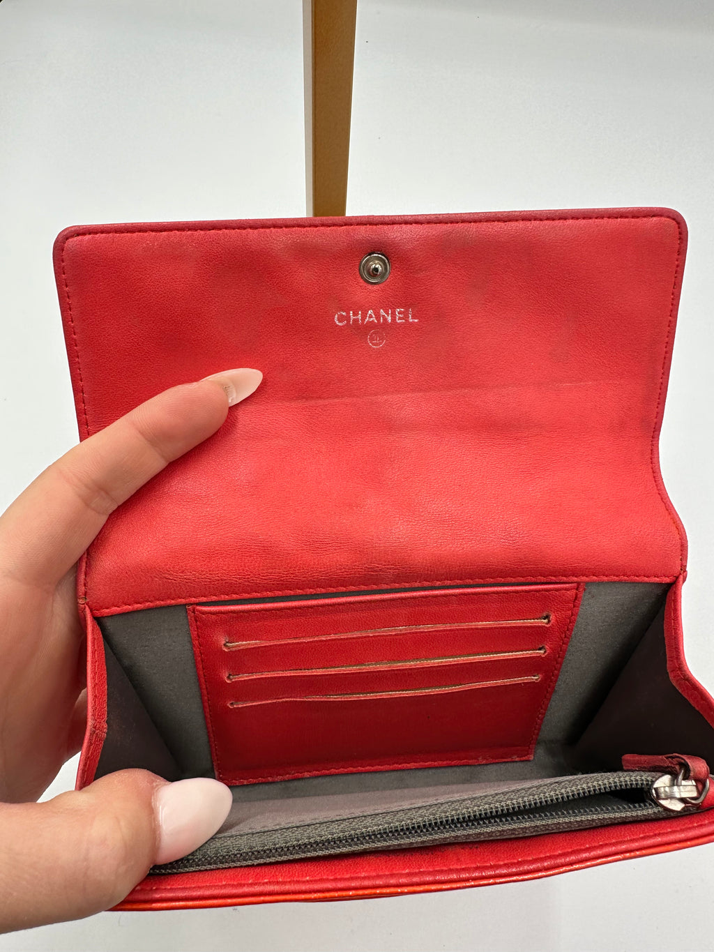 Chanel Icon Matlasse mademoiselle red patent wallet