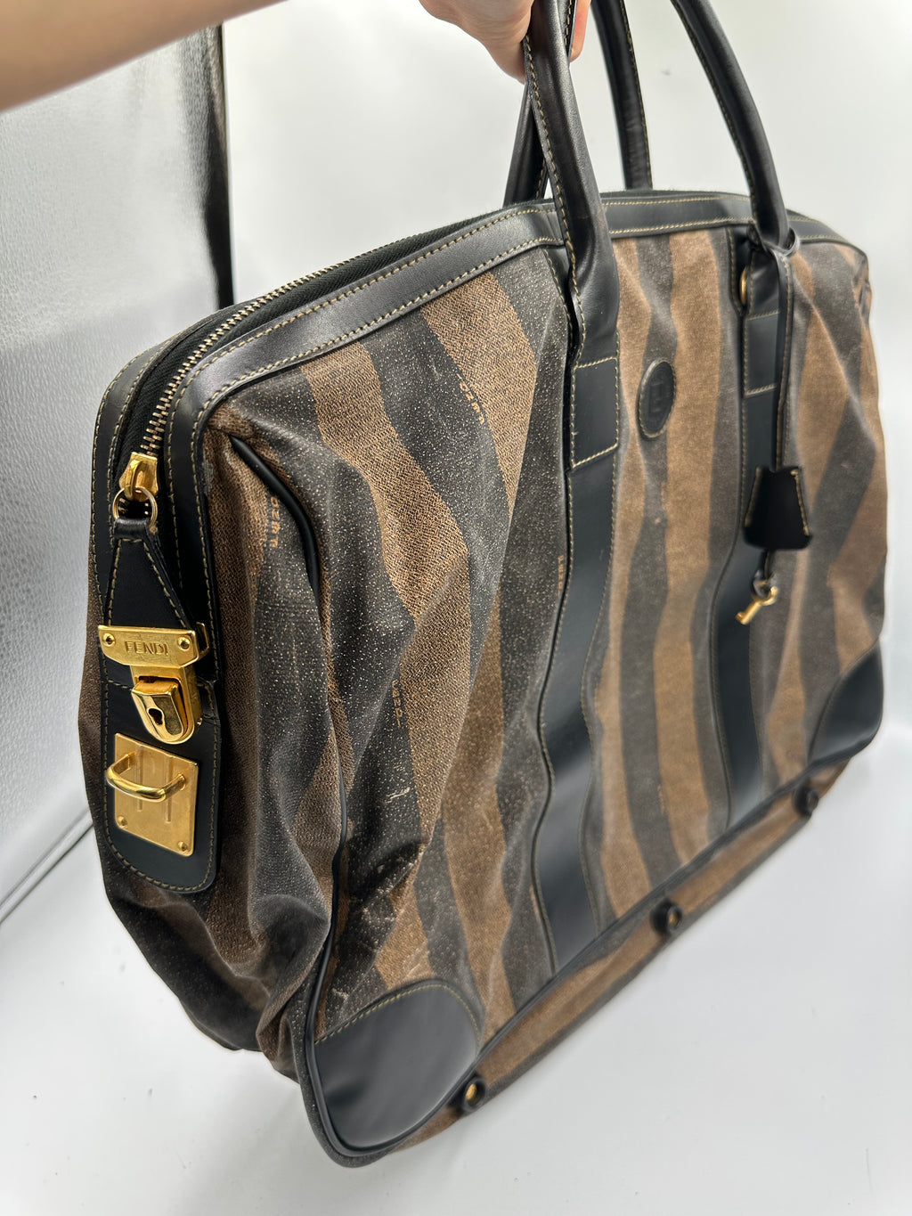 Fendi brown Pequin Stripe Keepall Weekend Duffel bag