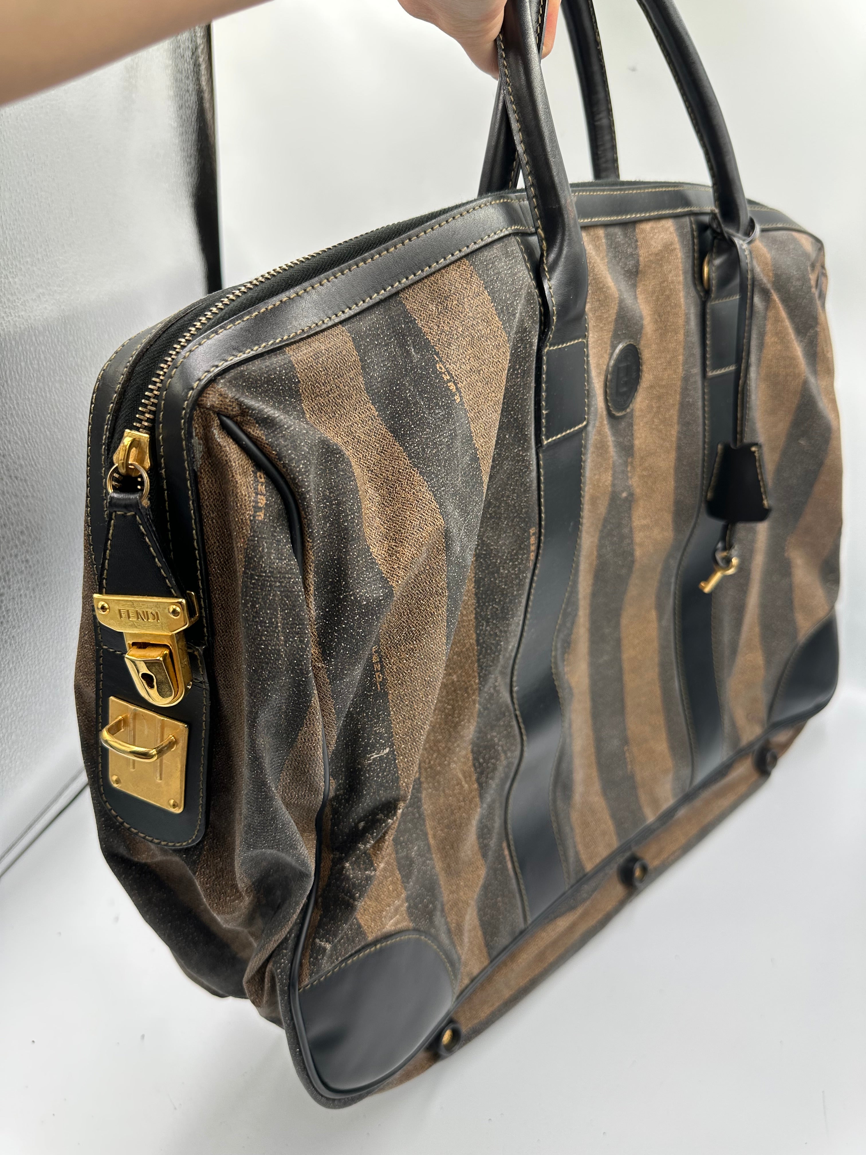 Fendi brown Pequin Stripe Keepall Weekend Duffel bag