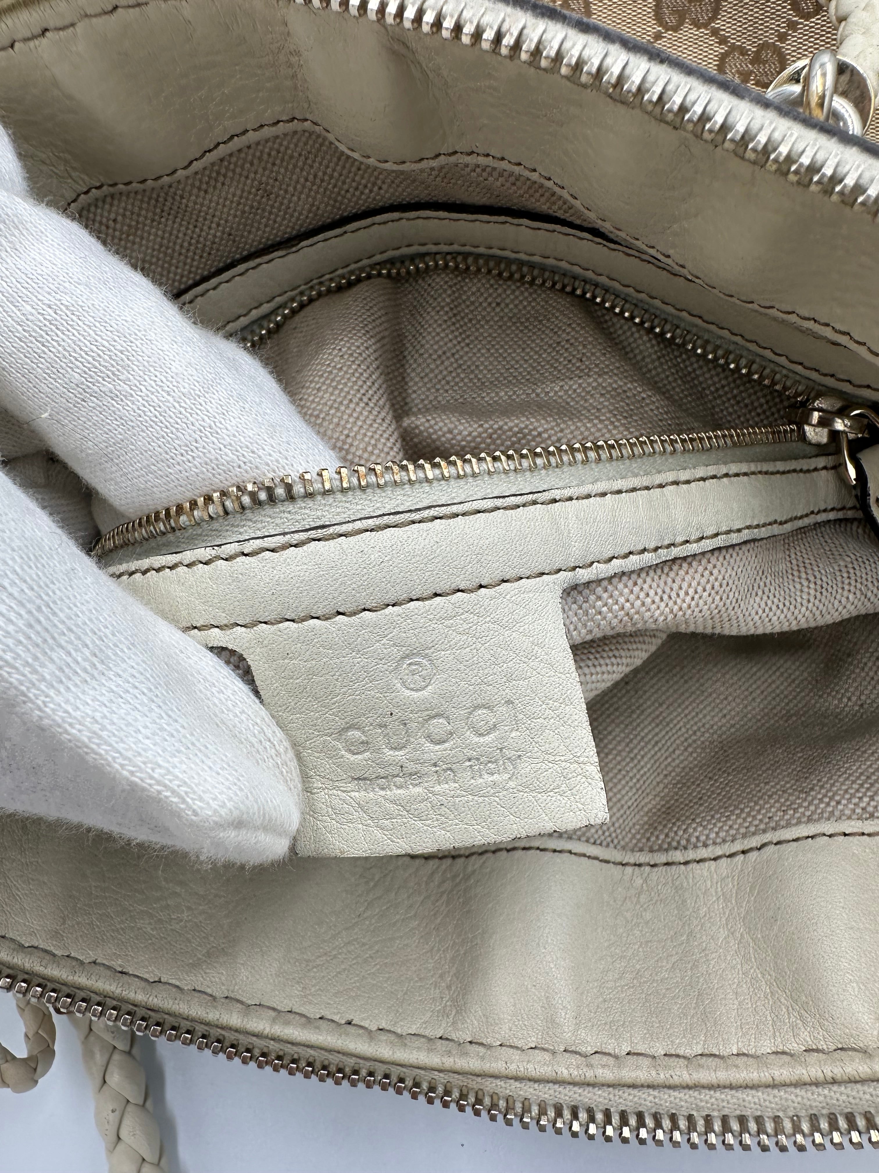Rare Gucci Small GG Canvas Bella Satchel in beige and cream