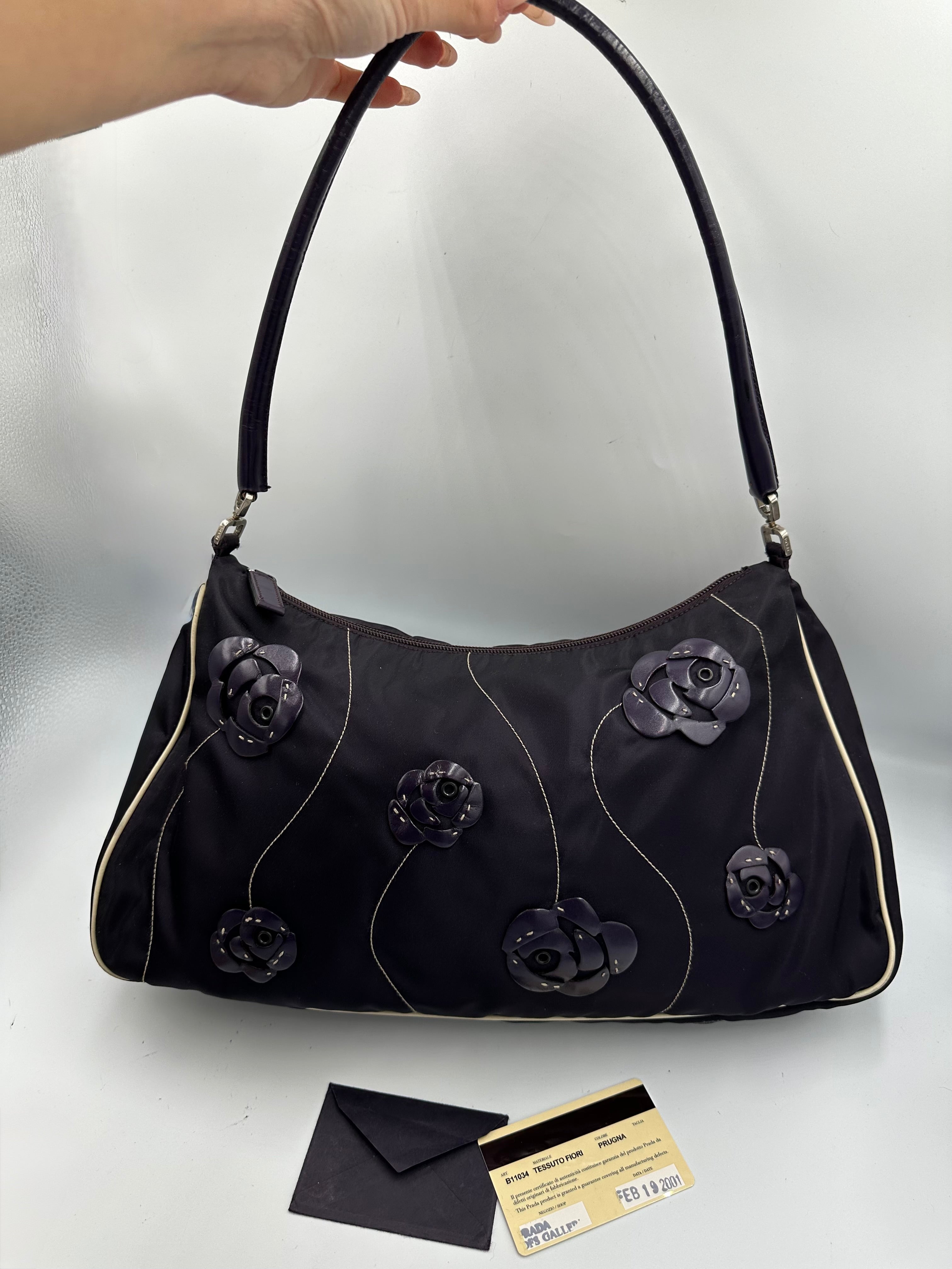 2001 Prada Galleria Nylon Flower Shoulder Bag