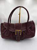 Celine Burgundy buckle leather shoulder tote bag