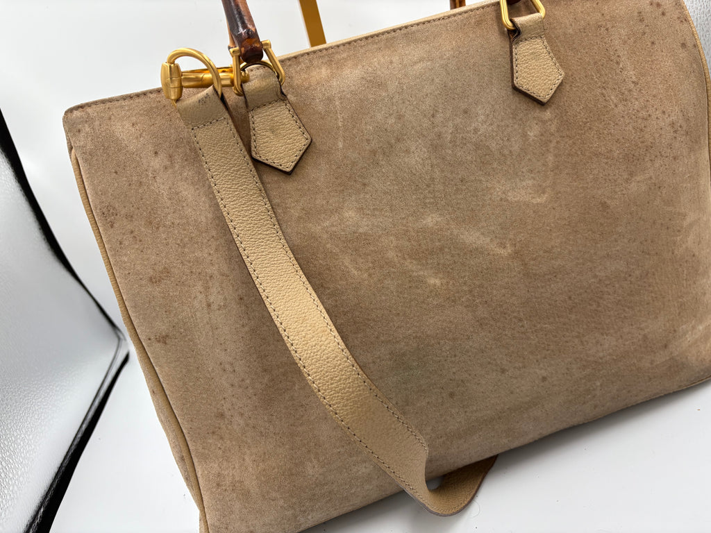 Gucci rare vintage suede Bamboo 2 way tote bag