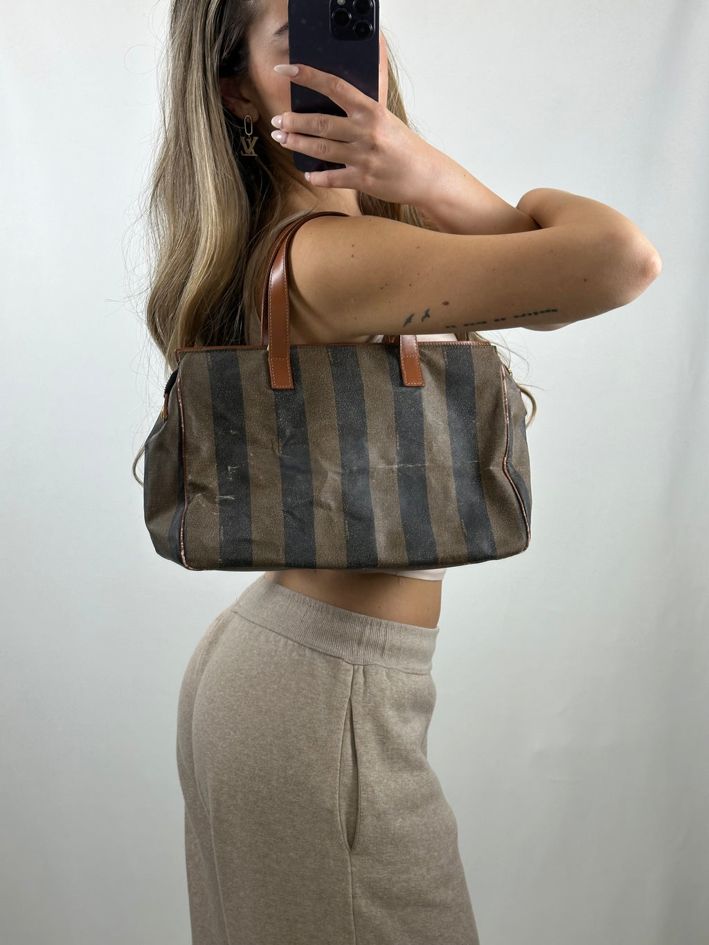 Vintage 1990 Fendi by Karl Lagerfeld Pequin stripe shoulder bag
