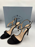 Prada black satin crystal embellished strappy high heel sandals UK 4.5