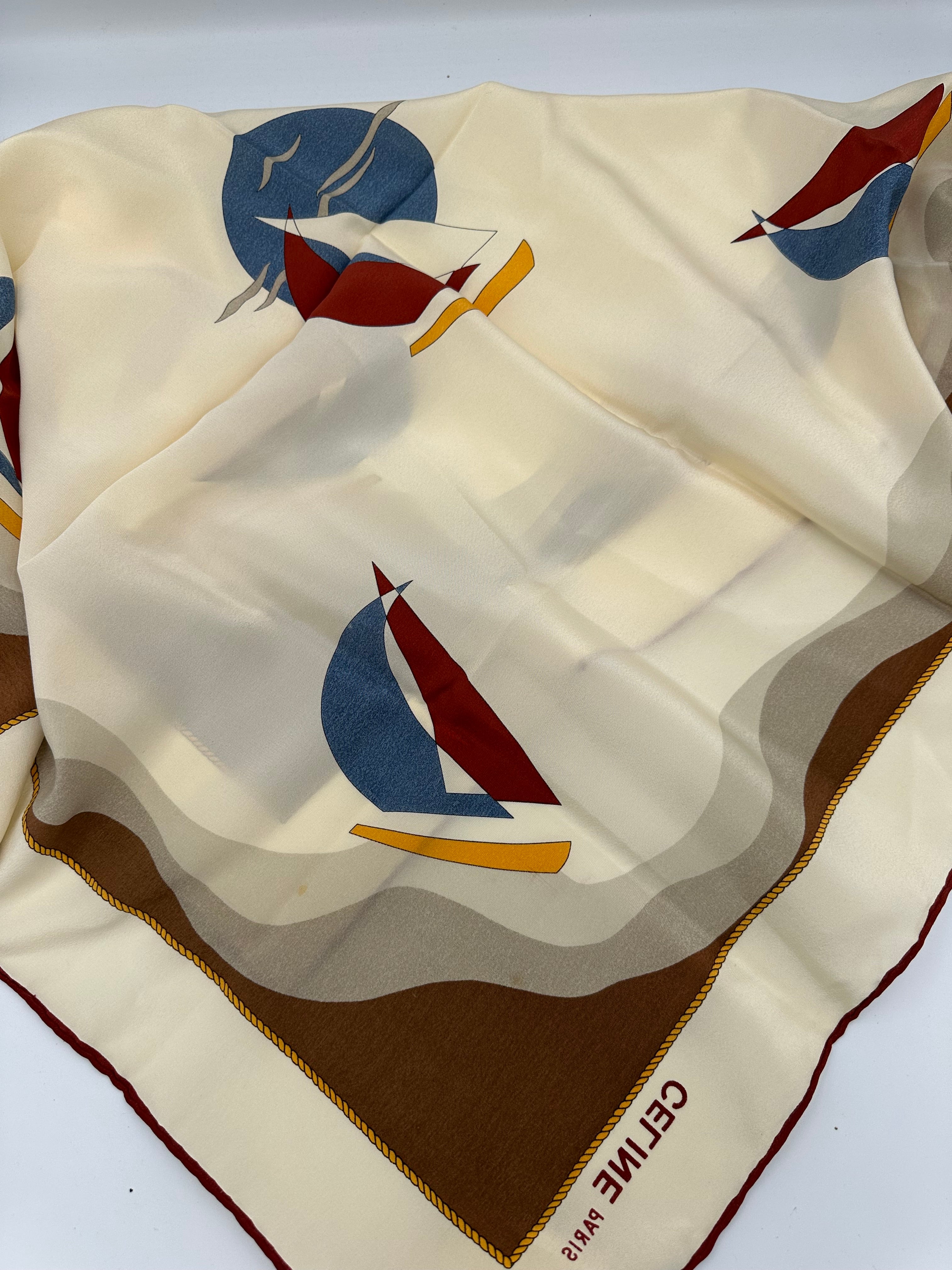 Vintage Celine Silk scarf sailboat print