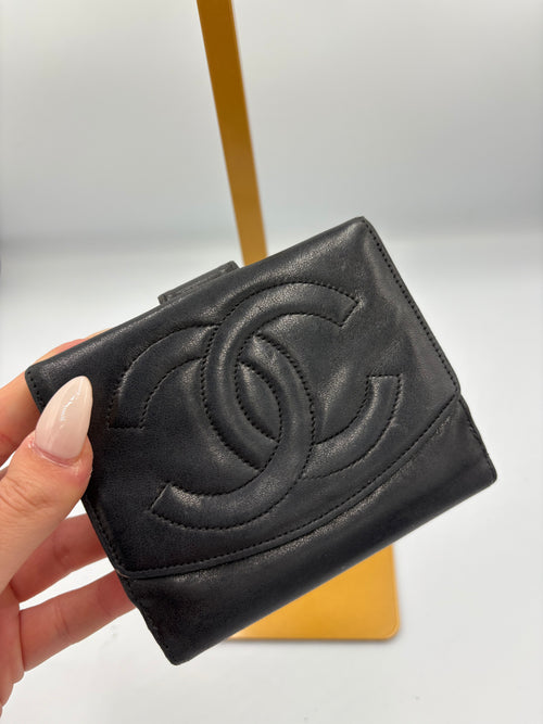 Chanel Timeless black lambskin leather bifold quilted Wallet