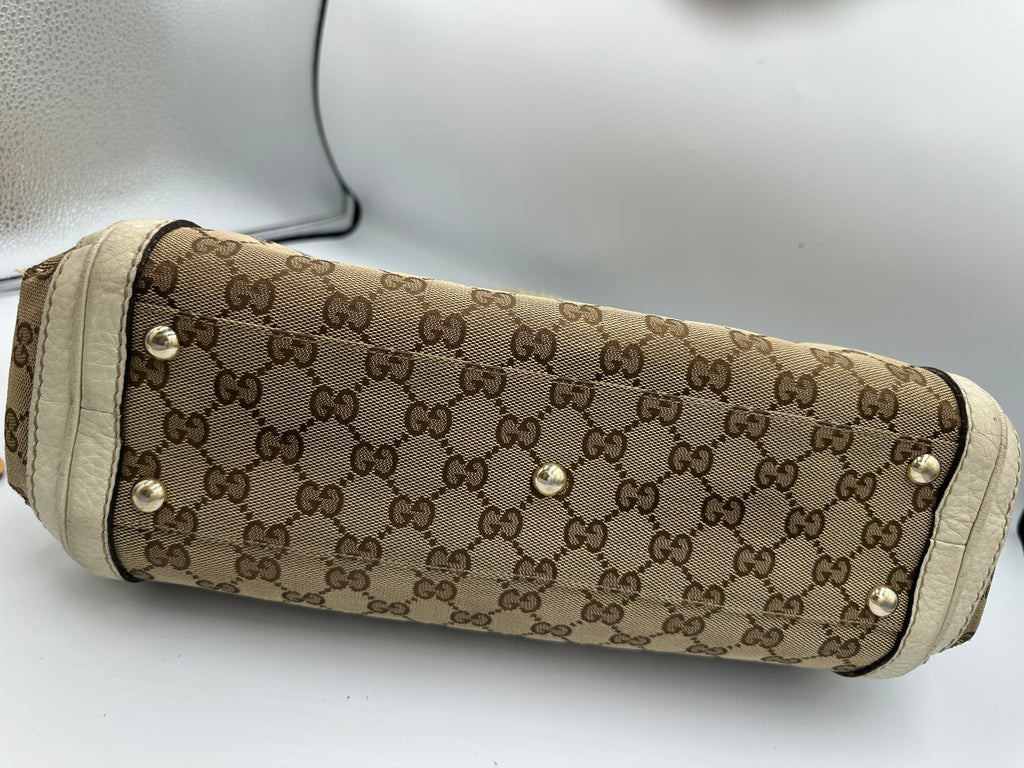 Rare Gucci Small GG Canvas Bella Satchel in beige and cream