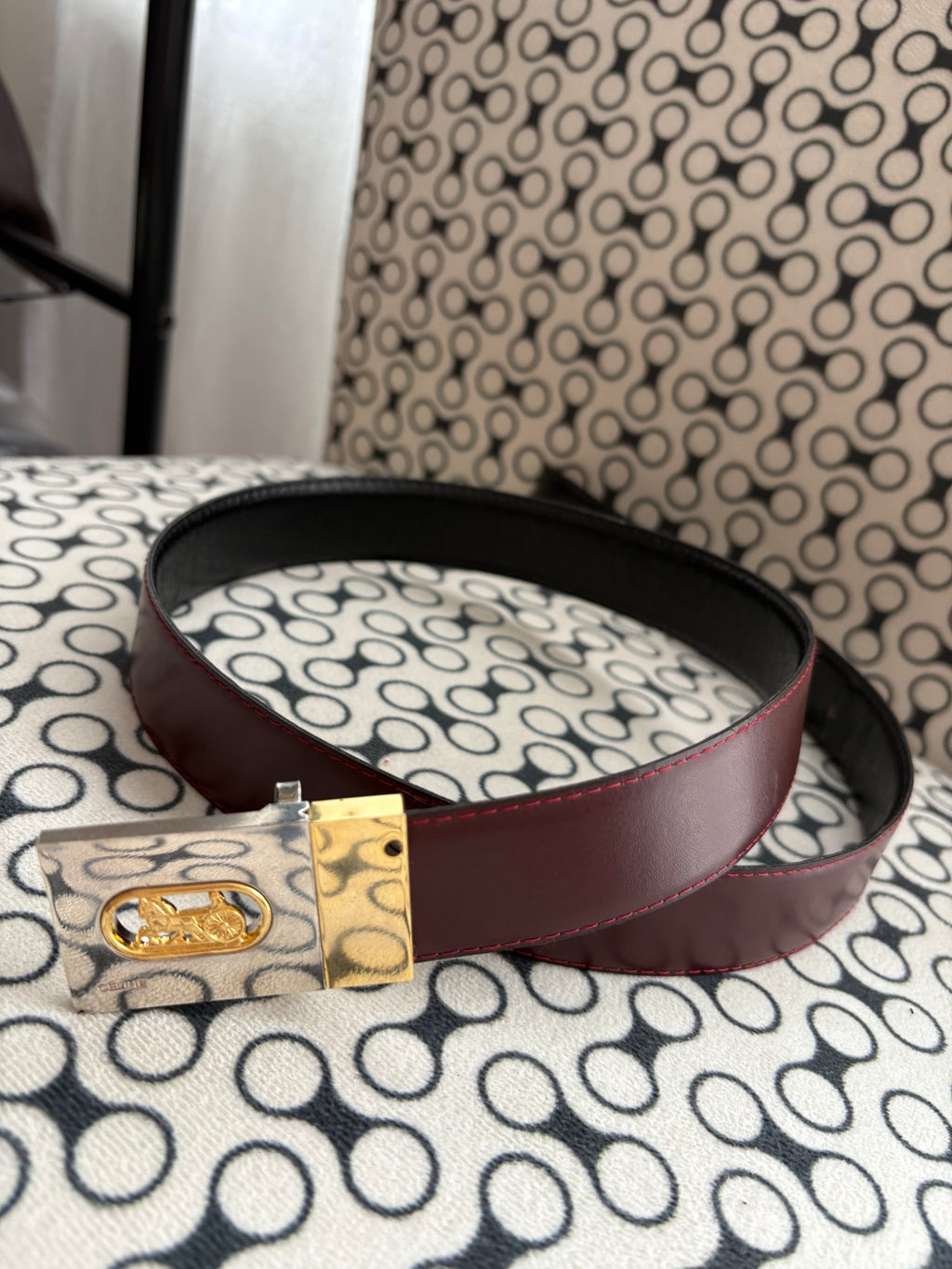Celine Sulky Reversible two tone horse buckle belt 35 inch
