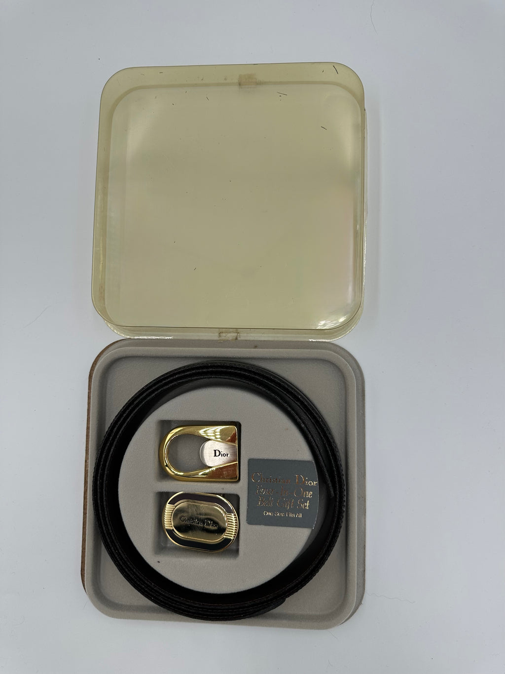 1980s Christian Dior very rare 4 in 1 two interchangeable buckles belt gift set