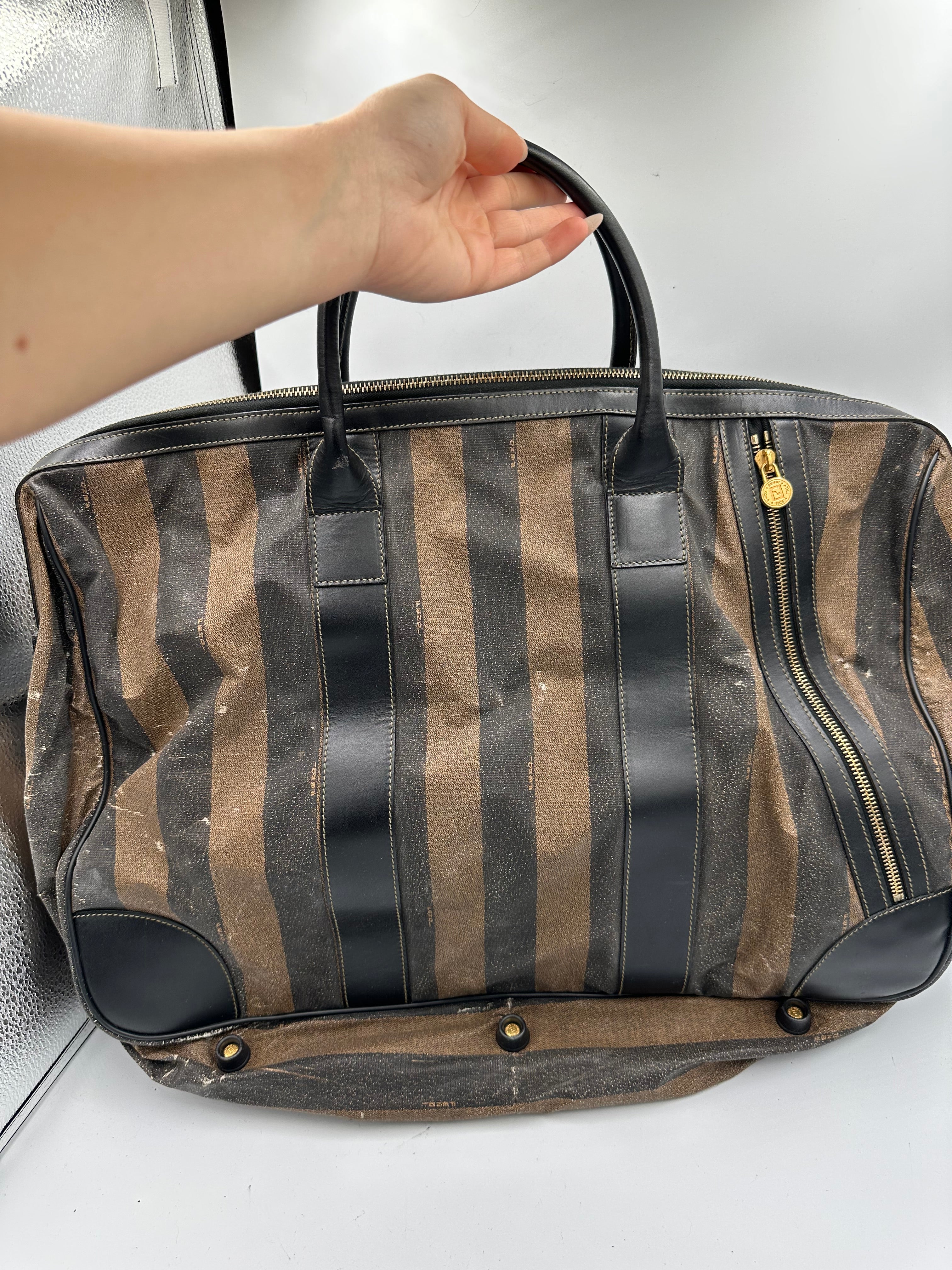 Fendi brown Pequin Stripe Keepall Weekend Duffel bag