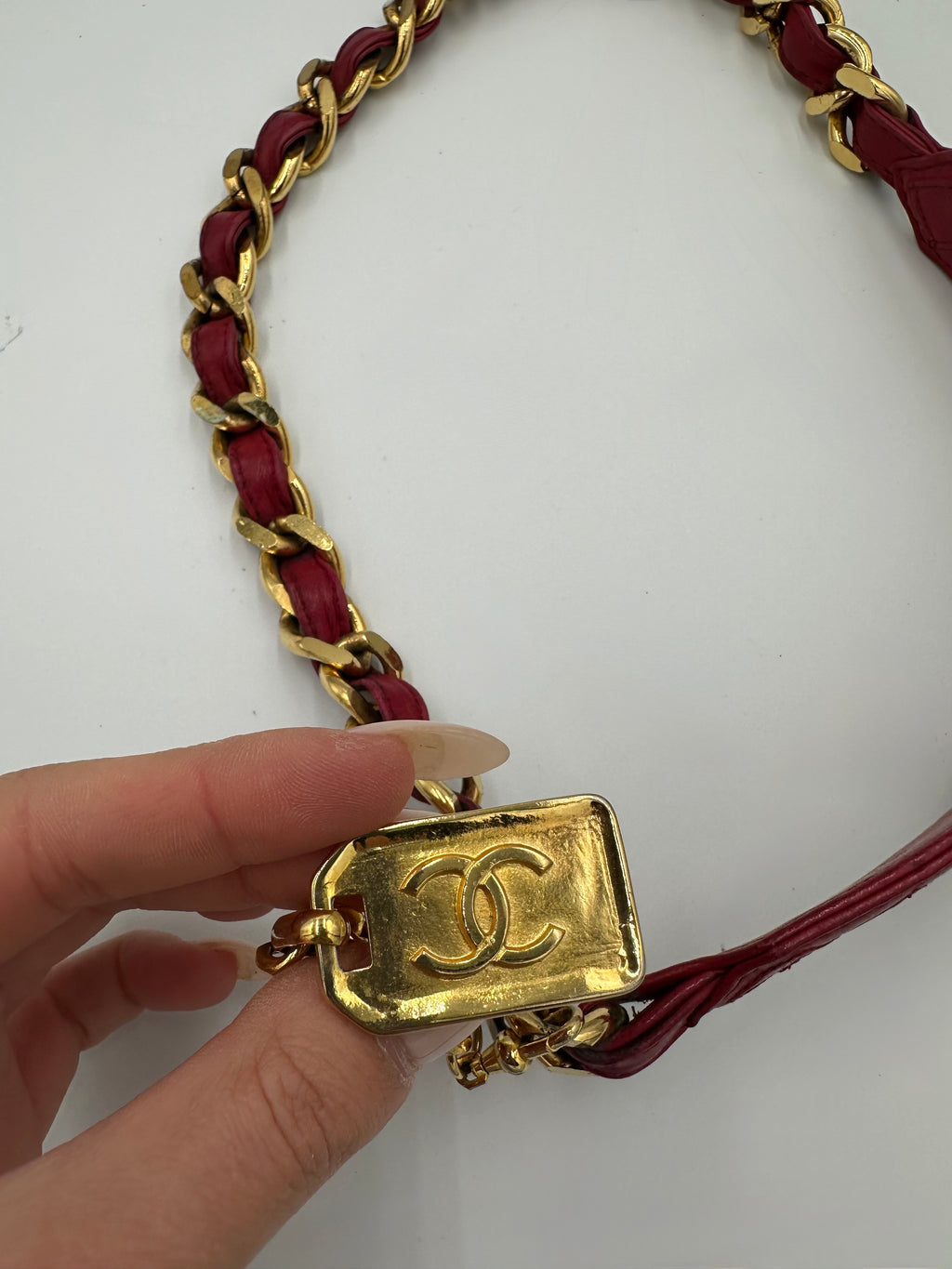 Rare 1990s Chanel red leather “ 31 Rue Cambon Paris chain belt