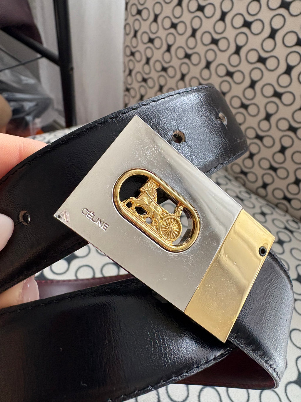 Celine Sulky Reversible two tone horse buckle belt 35 inch