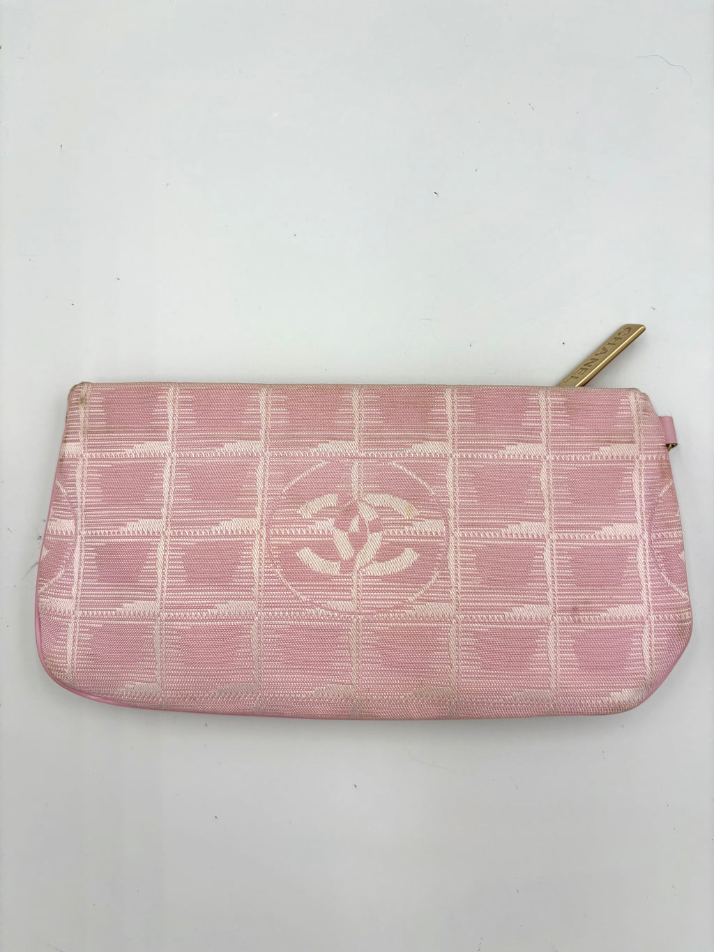 2000s CHANEL pink Jacquard Travel line canvas pouch/ clutch mini bag
