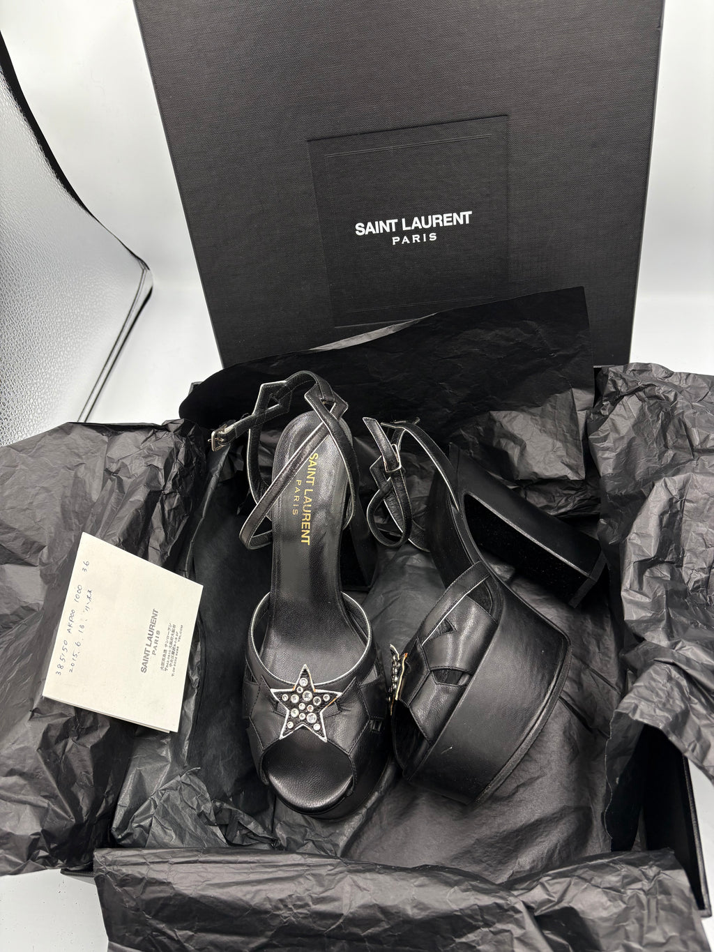 Saint Laurent Bianca 2008 collection leather platform heels with rhinestone star