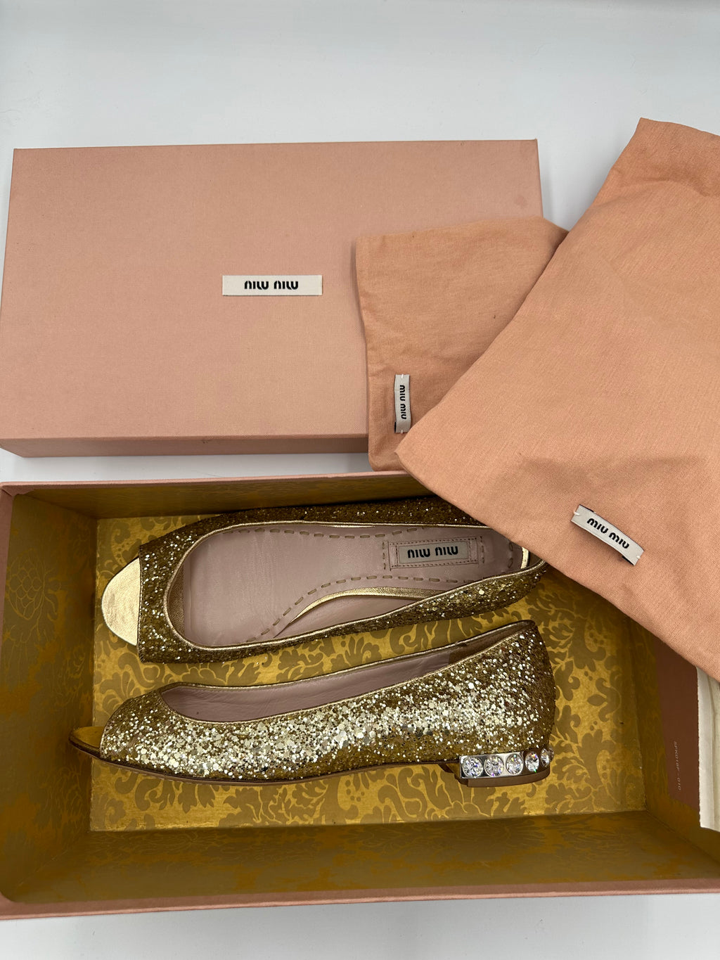 Miu Miu Glitter Pirite ballet flats