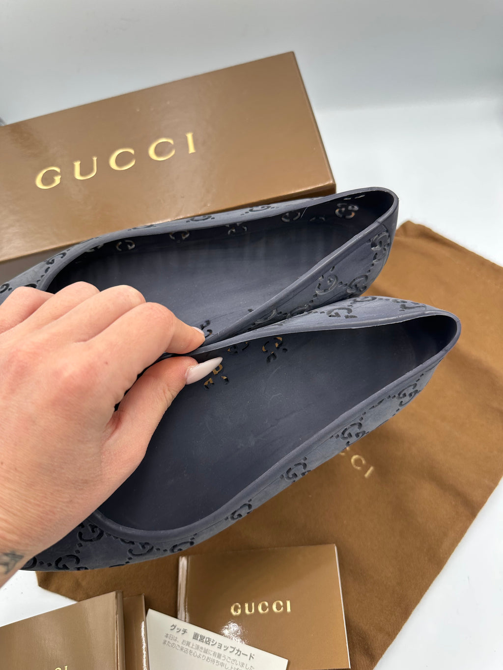 Gucci Monogram navy rubber flats