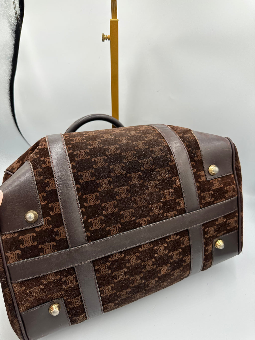Rare Celine brown suede monogram Macadam handbag