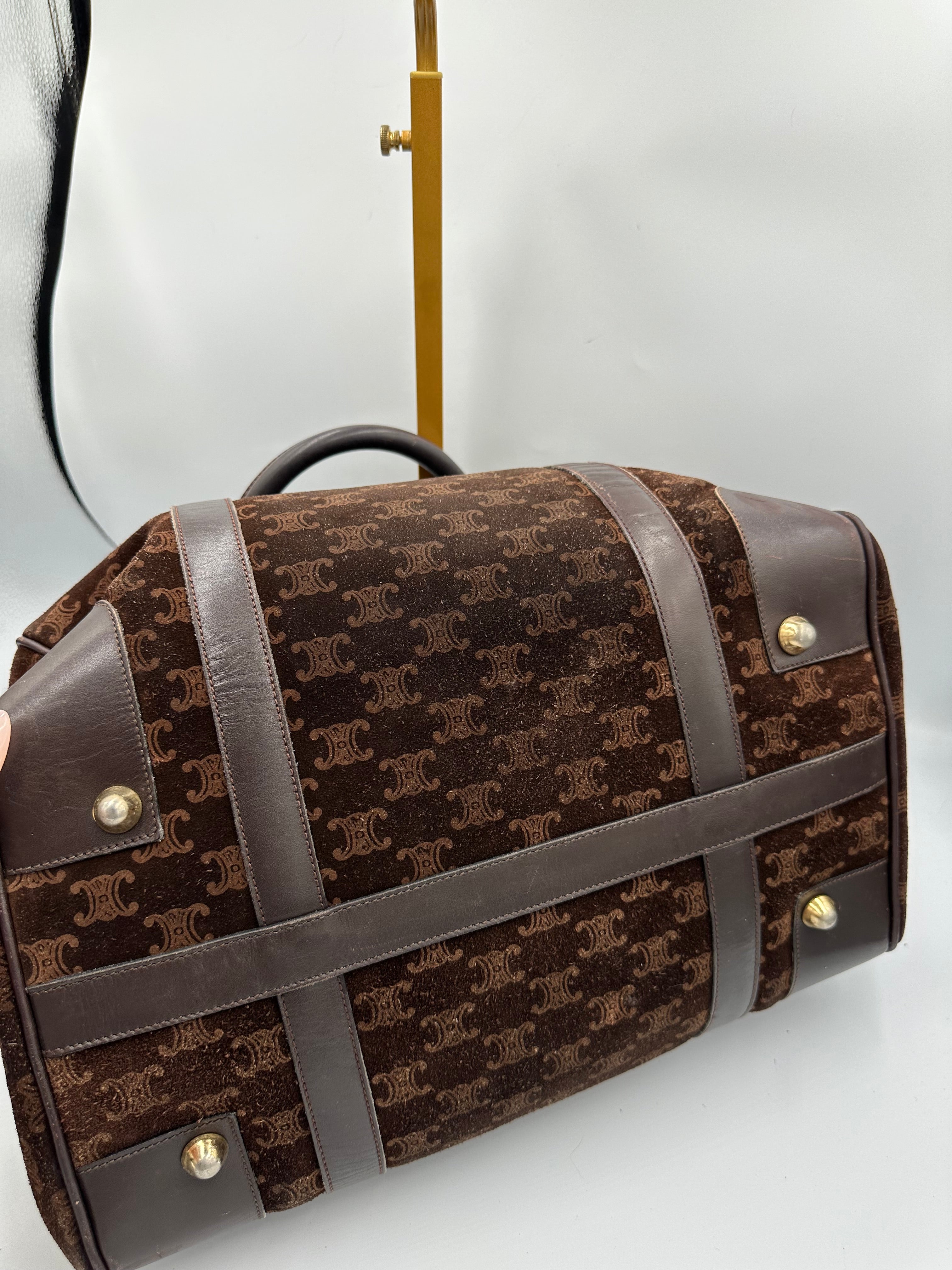 Rare Celine brown suede monogram Macadam handbag