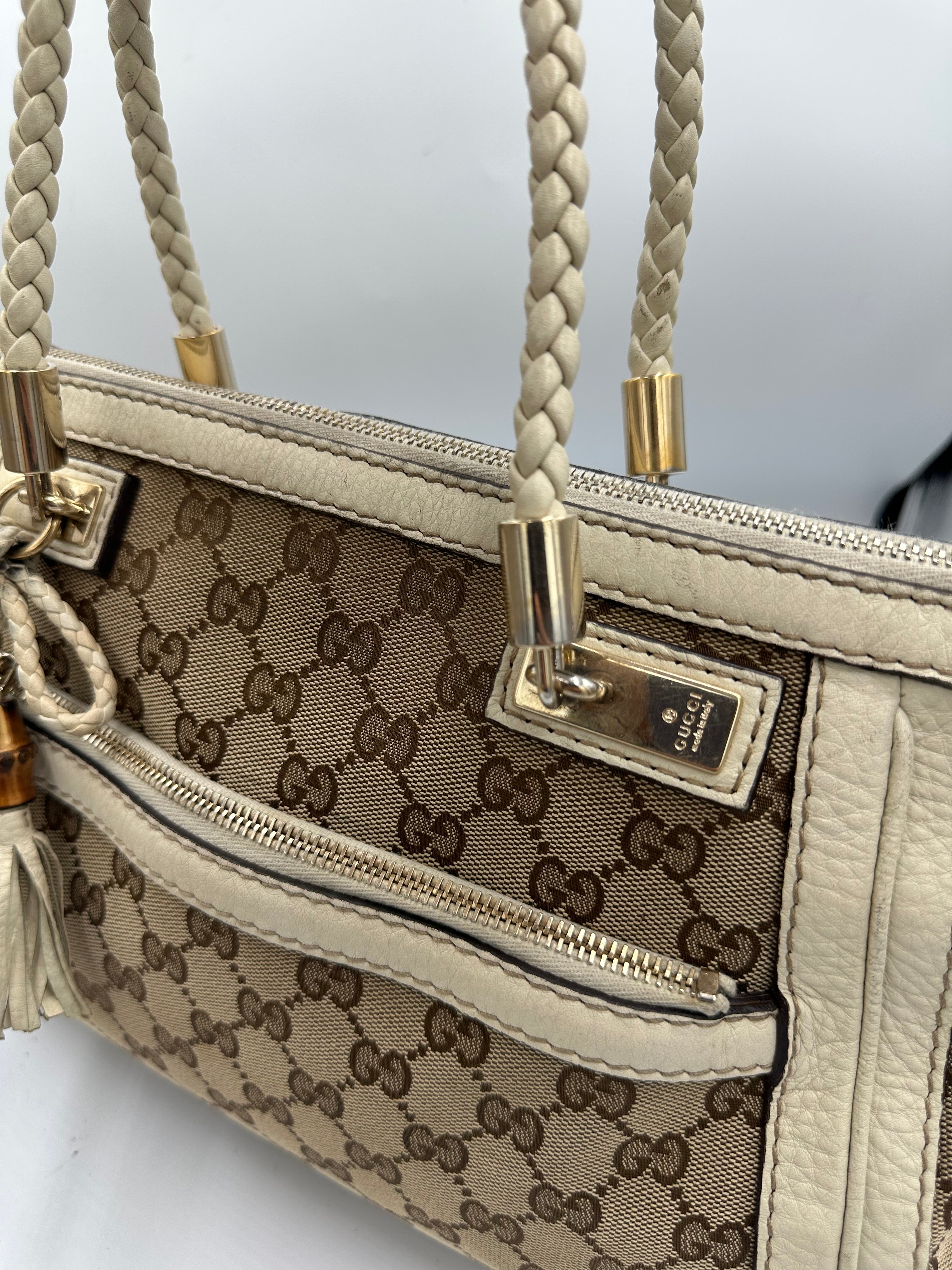 Rare Gucci Small GG Canvas Bella Satchel in beige and cream