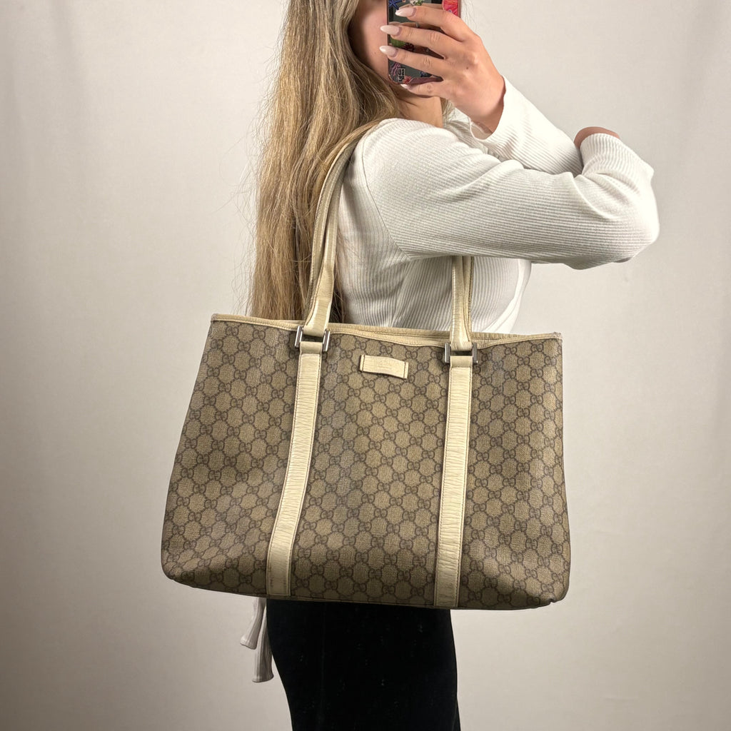 Vintage Gucci GG Supreme Joy Tote Bag in leather