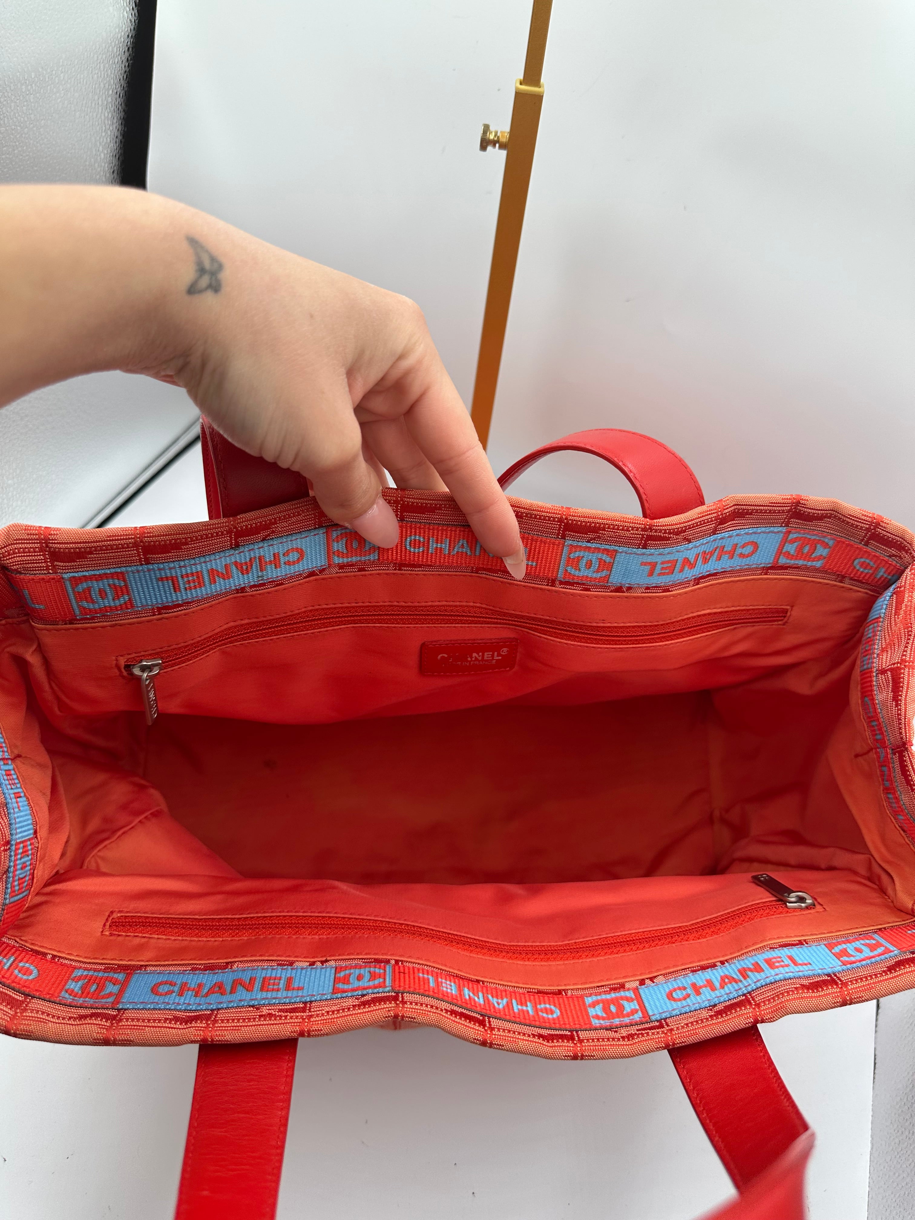 Chanel New Travel Line Tote MM Red Canvas