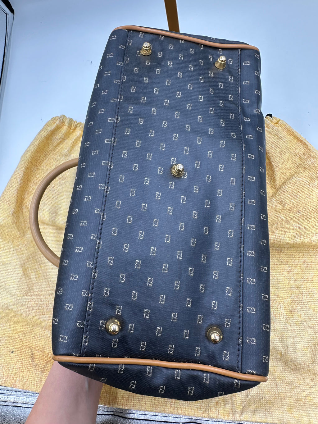 Fendi monogram boston bag in satin navy