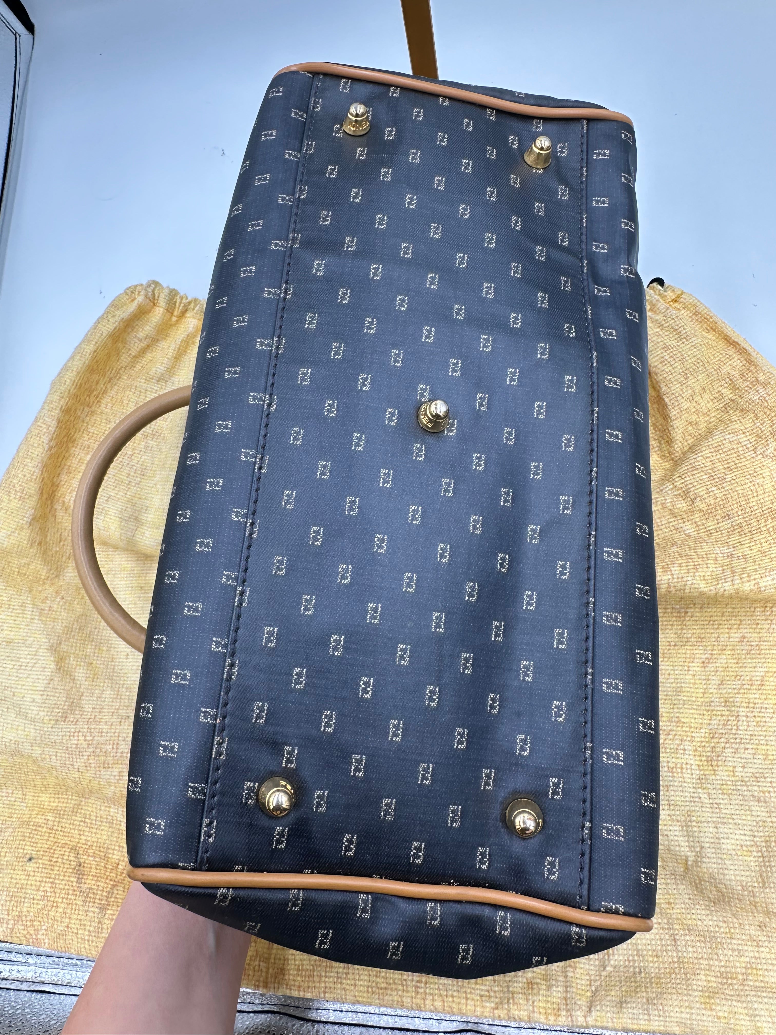Fendi monogram boston bag in satin navy