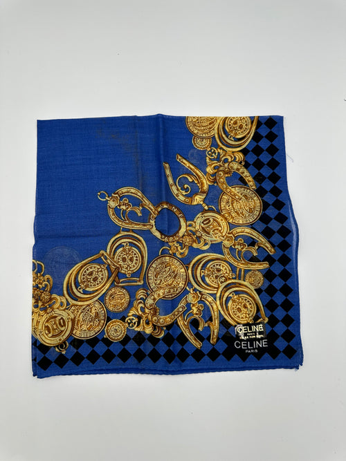 Celine Silk Triomph navy and gold scarf