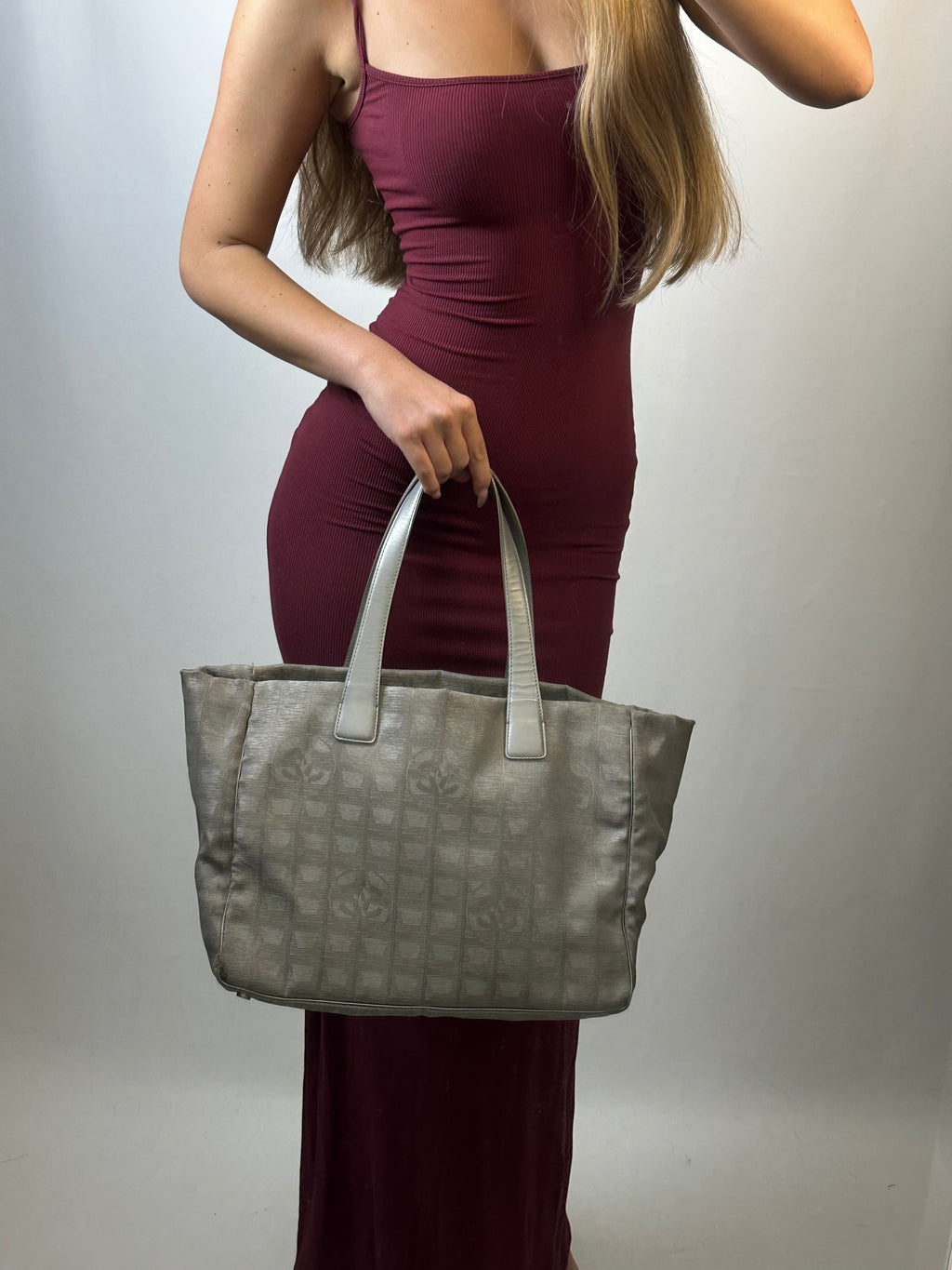 Chanel 2004 Travel Line Silver CC monogram tote bag