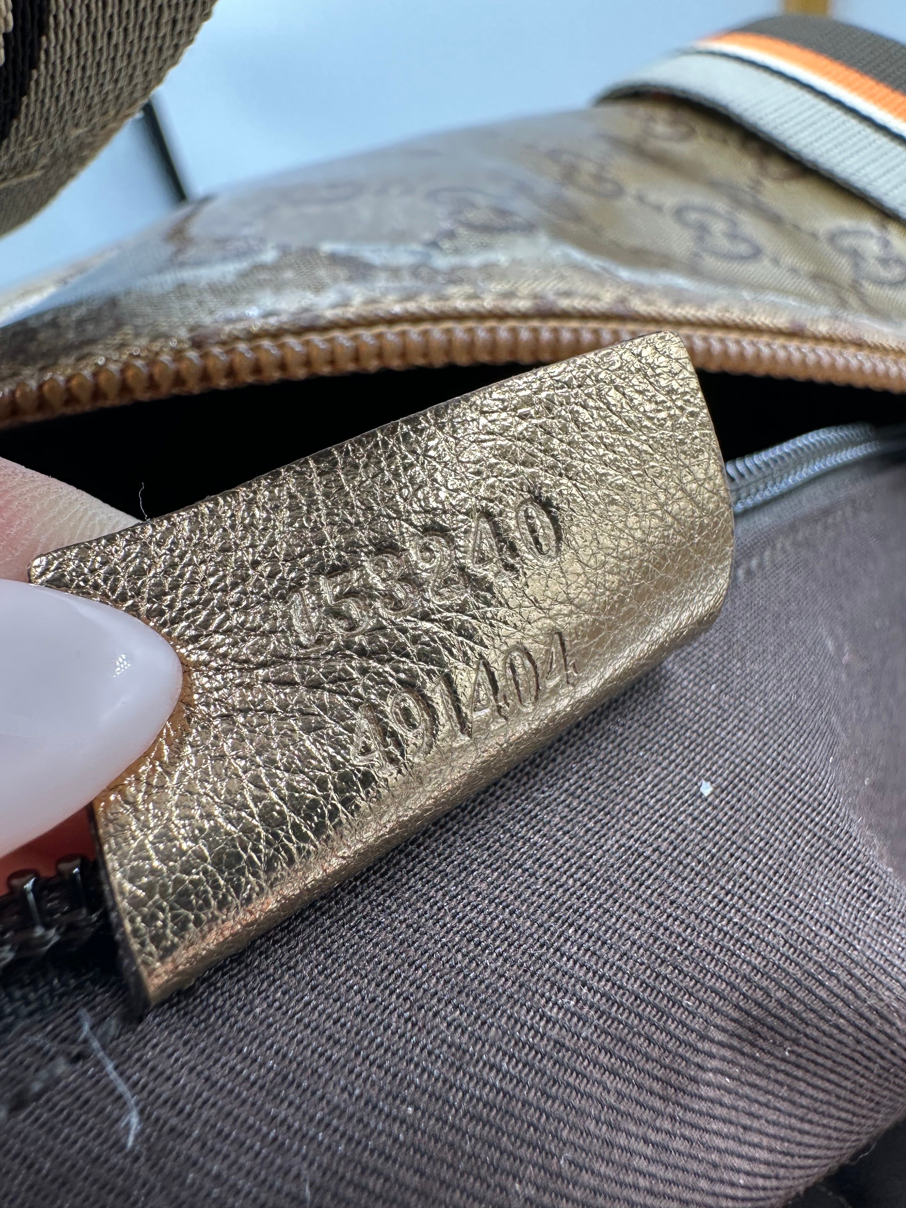 Rare 2000s Gucci bronze PVC metallic GG monogram pattern duffel bag